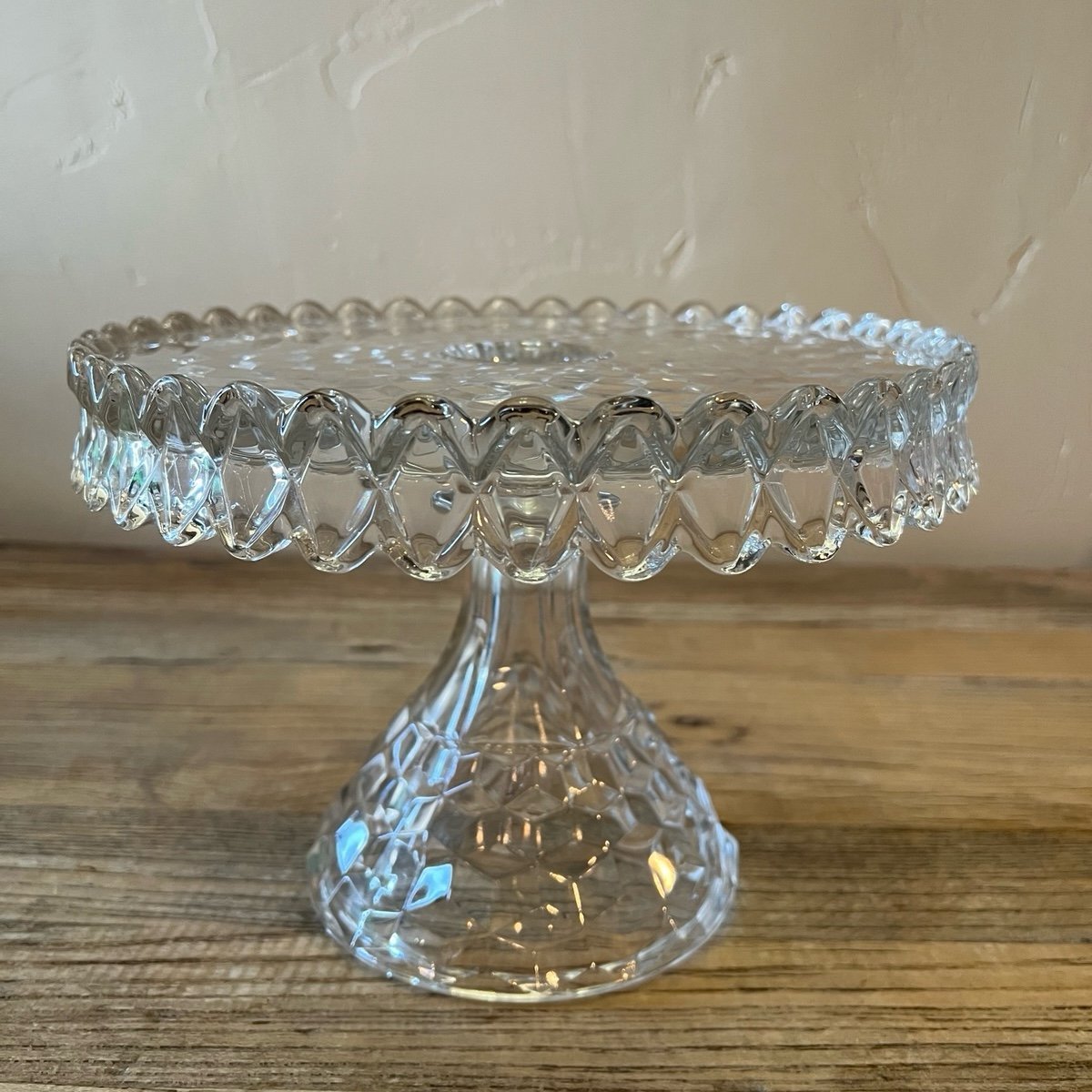 Vintage Fostoria American #2056 Clear Old Round Cake Stand w/ Brandy Well