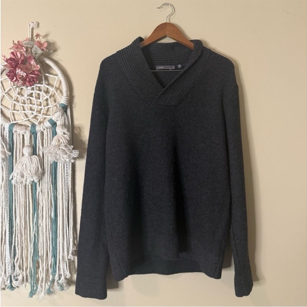 Vince Men Wool Blend Knit Sweater Charcoal Gray Size Large