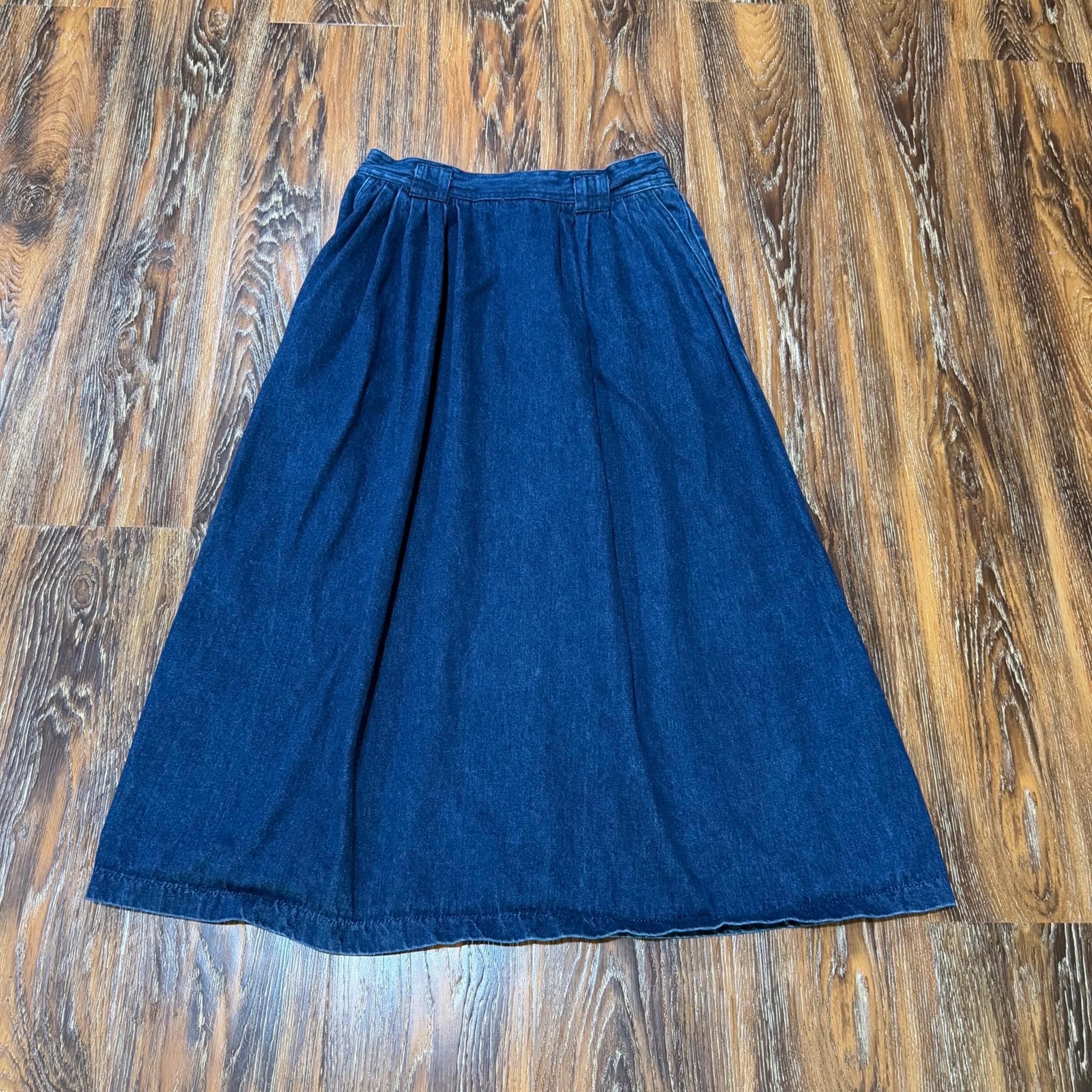Womens Vintage Pleated Denim Skirt Sasson Belt Loop Jean MIDI skirt Size 8 M