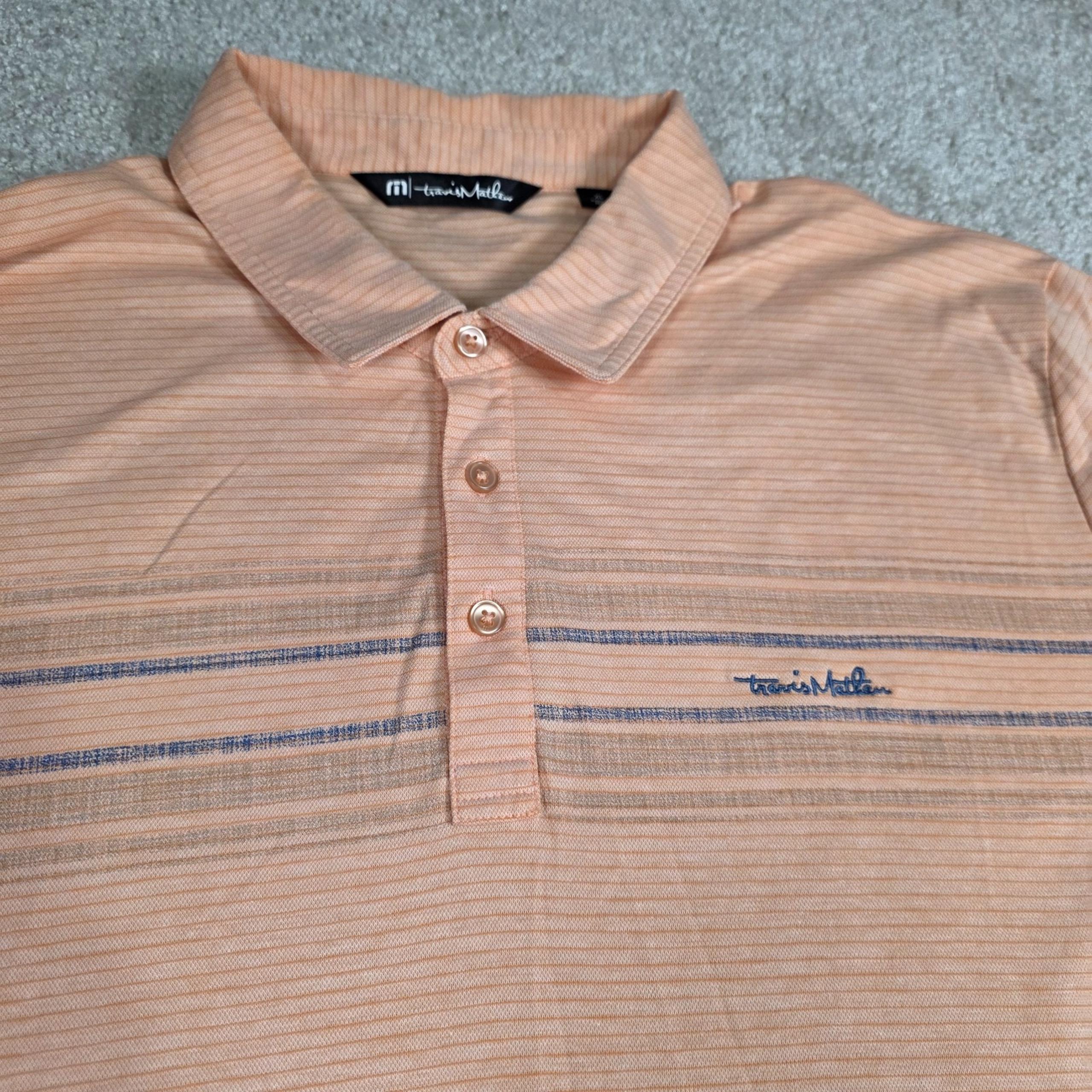 Travis Mathew Polo Shirt Mens Size XL Orange Pin Stripe Embroidered Logo Golf