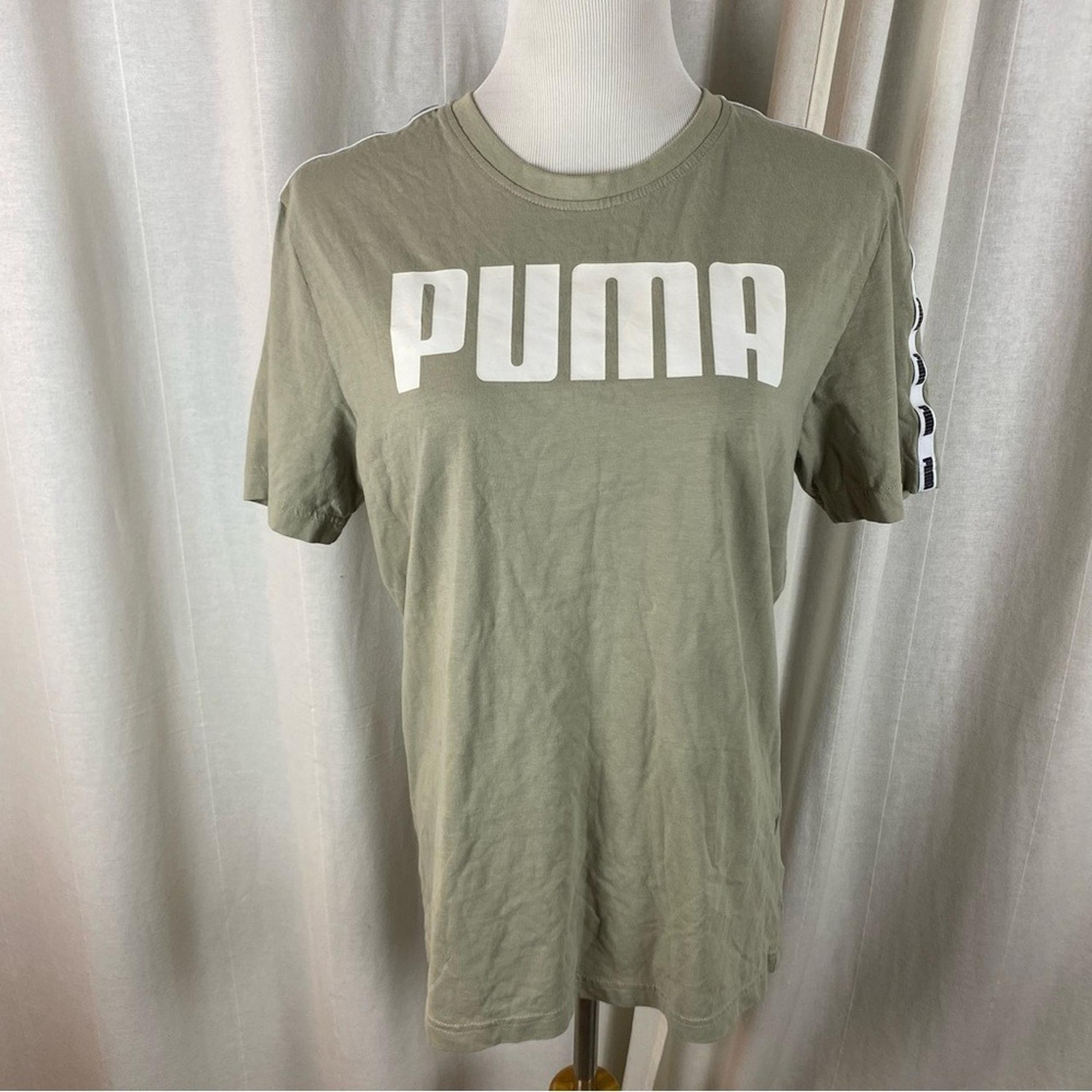 PUMA Women's Medium T shirt Olive Green Casual Activewear Athleisure Logo