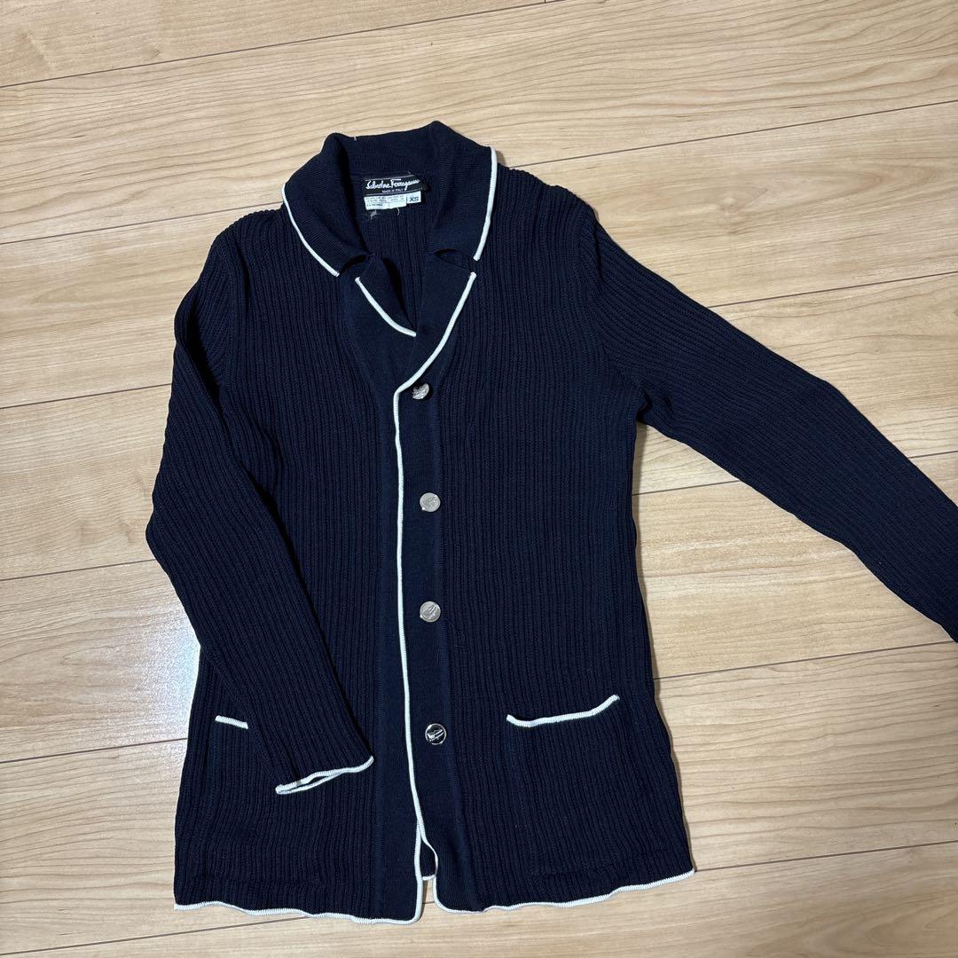 Salvatore Ferragamo 1980s Navy Wool Knit Oversized Cardigan