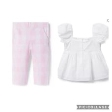 NWT Janie and Jack Girls White Smocked Tank Top & Pink/White Pants - Size 6