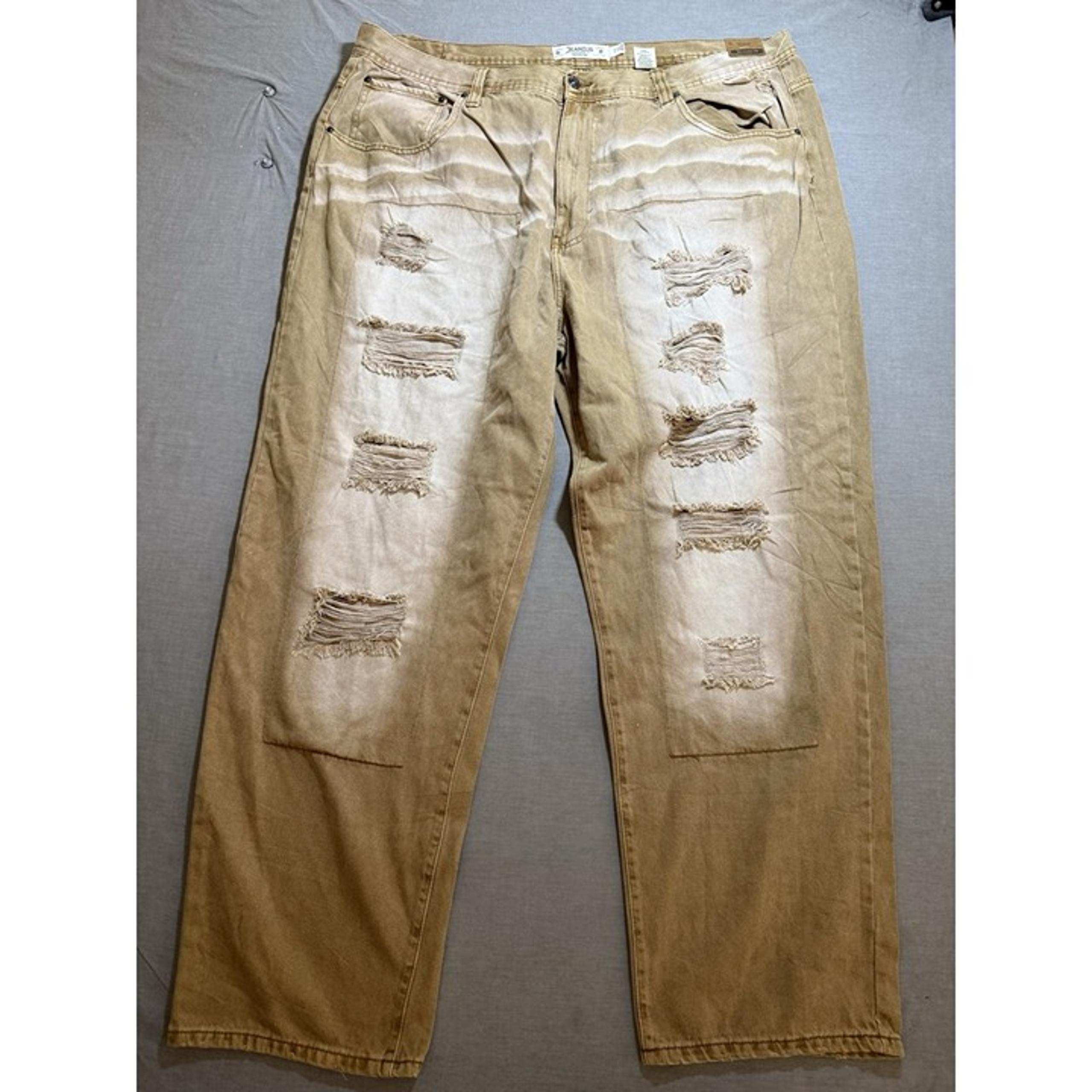 Akademiks Jeanius Men's 50x34 Brown Relaxed Distressed Denim Pocketed Y2K.