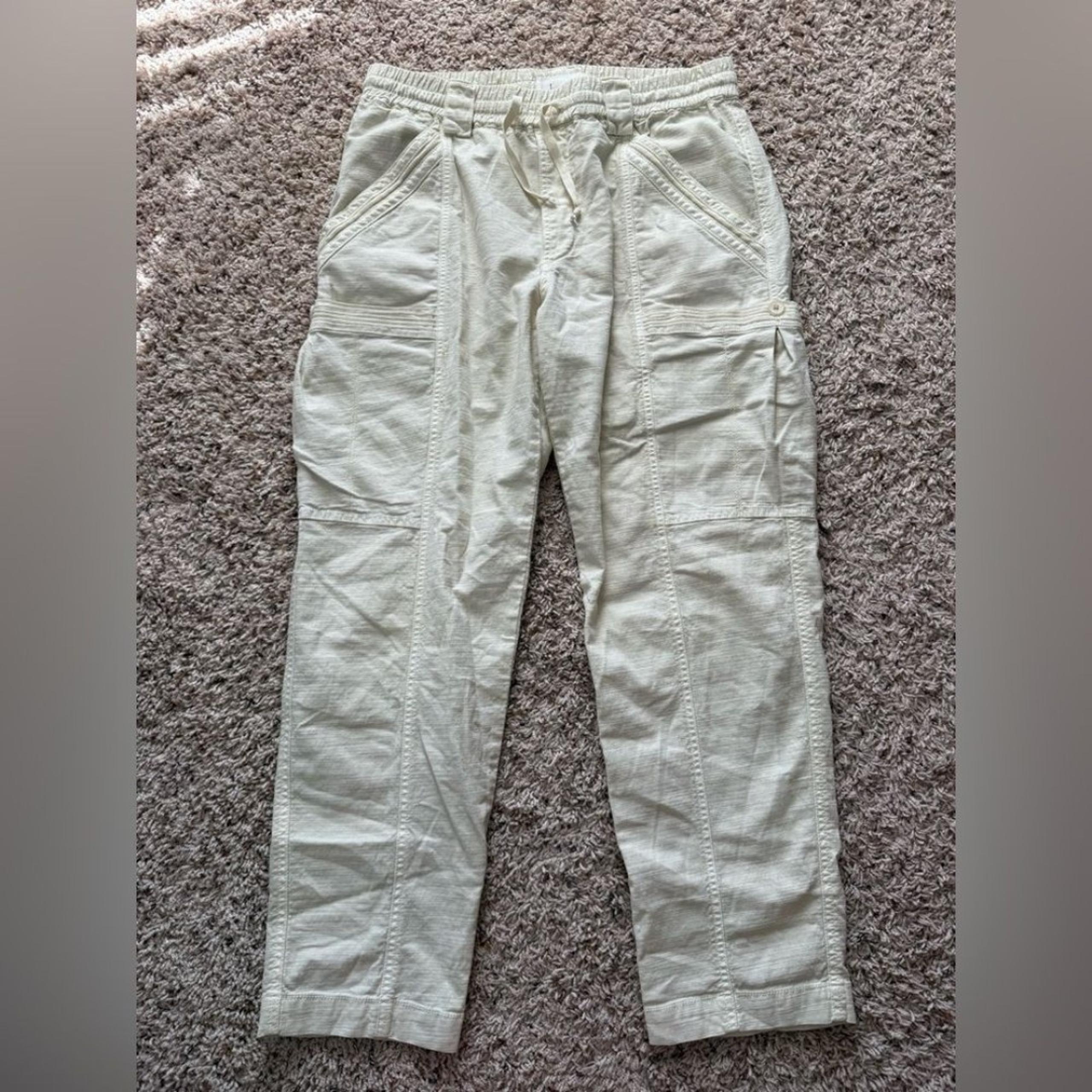 By Anthropologie Women’s Cream White Utility Cargo Pants Vacation Summer Sz 27