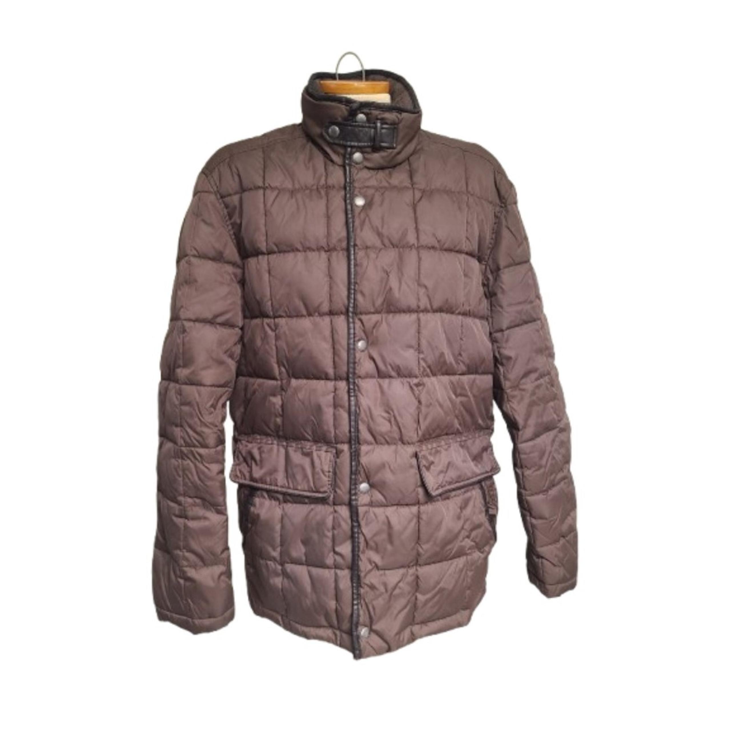 Cole Haan Quilted Padded Puffer Barn Coat Nylon MEDIUM Trucker Pockets Brown M