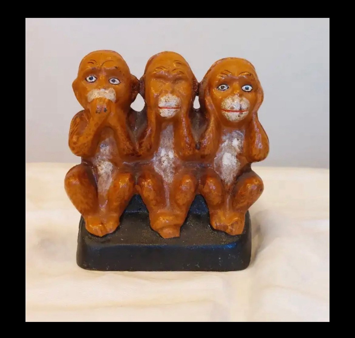 Vintage Cast Iron 3 Monkeys Bank Speak Hear See No Evil