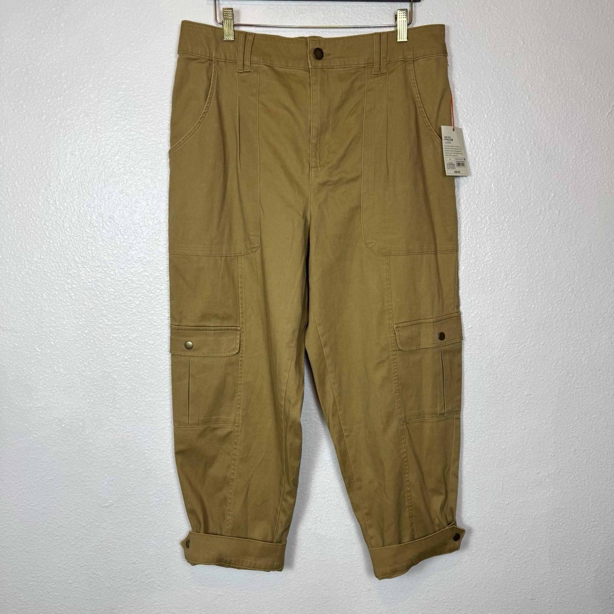 Knox Rose High Rise Casual Fit Ankle Cargo Pants Womens Large Toasted Almond
