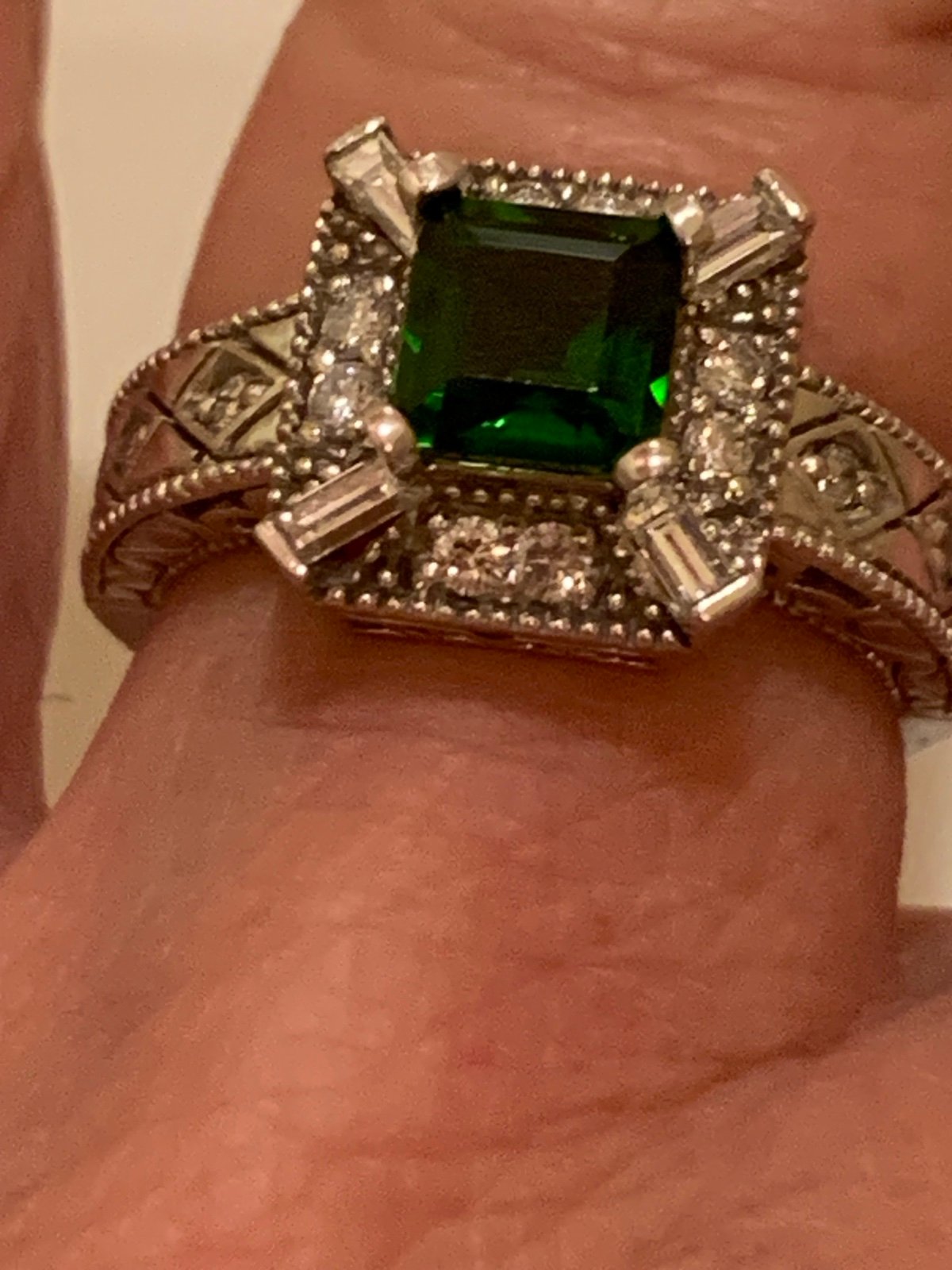 Sonia B. Bitton Green Tourmaline & Diamonds Halo Ring 14K White Gold Sz