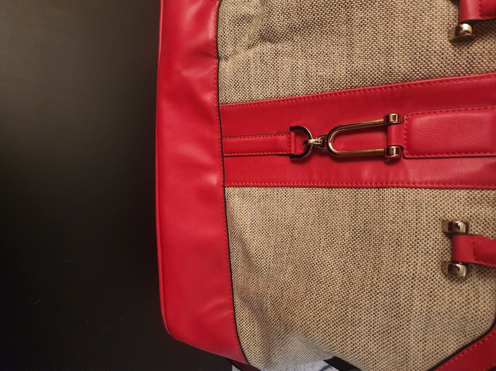 New London shoulder bag, tote, purse canvas and red leather in excell condition