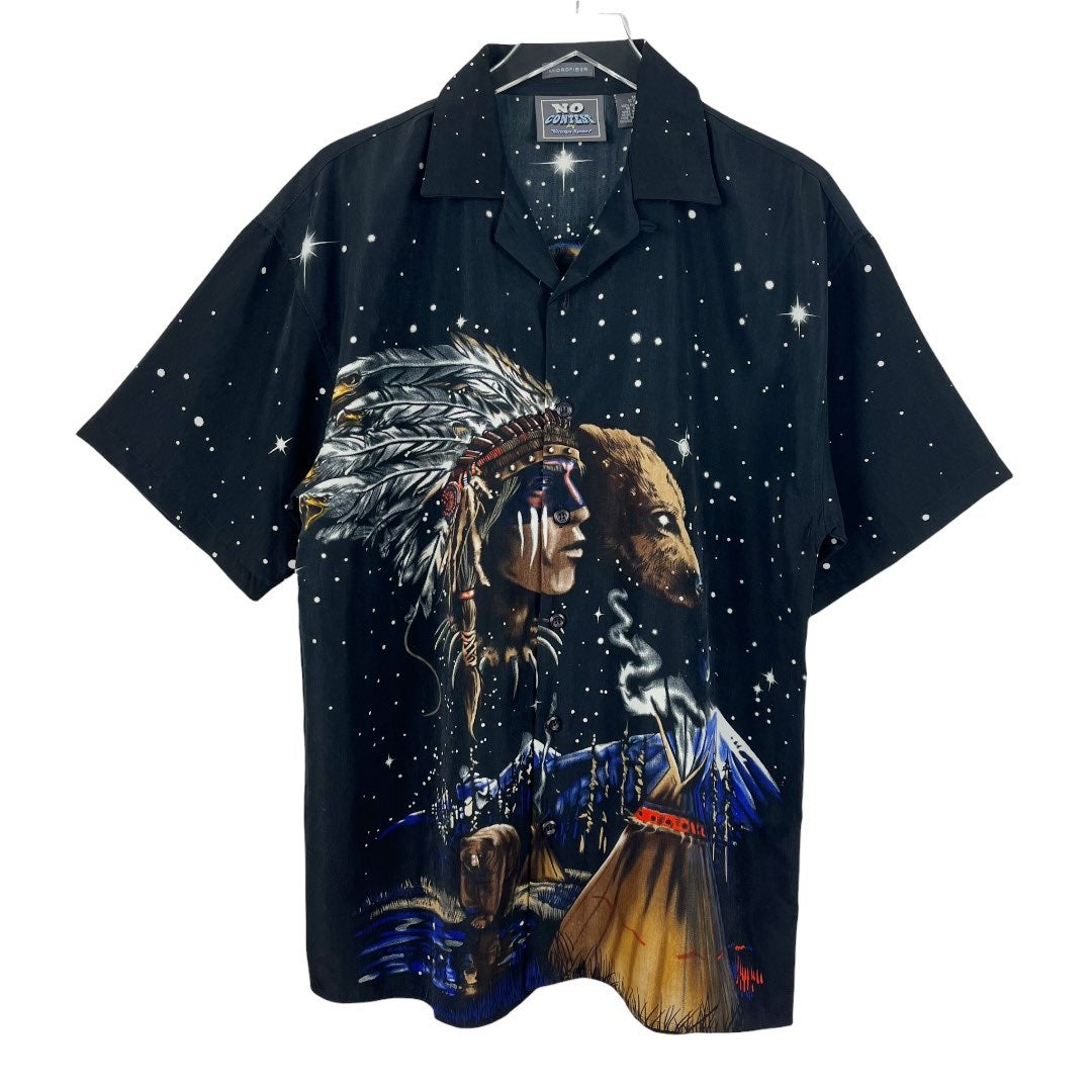 No Contest Ringo Sport Native American Microfiber Short Sleeve Button Down Shirt