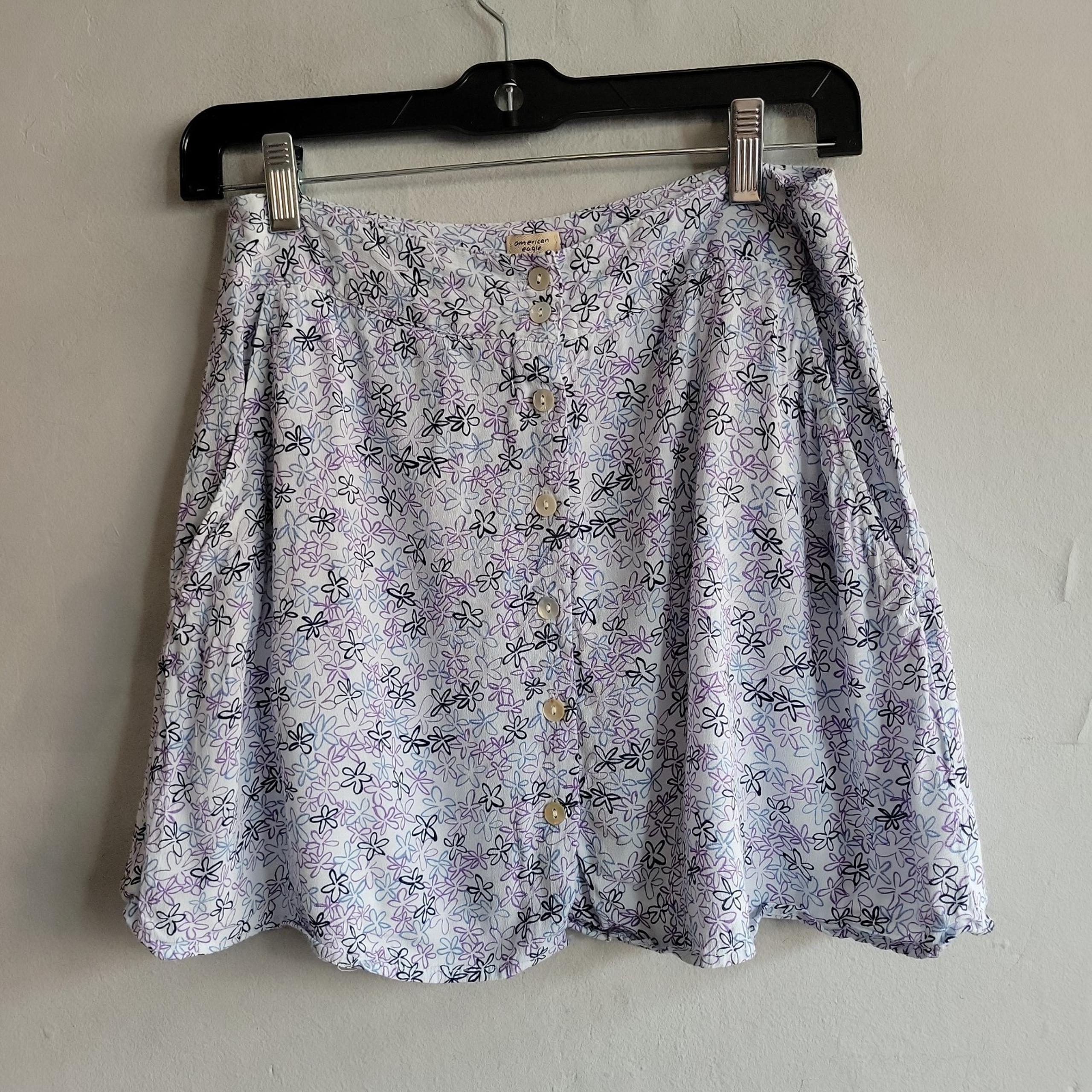 Women's small American Eagle vintage floral skirt purple blue flowy button Y2K