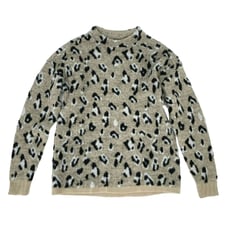 Tribal Leopard Print Fuzzy Mock Neck Sweater Womens M Beige Black