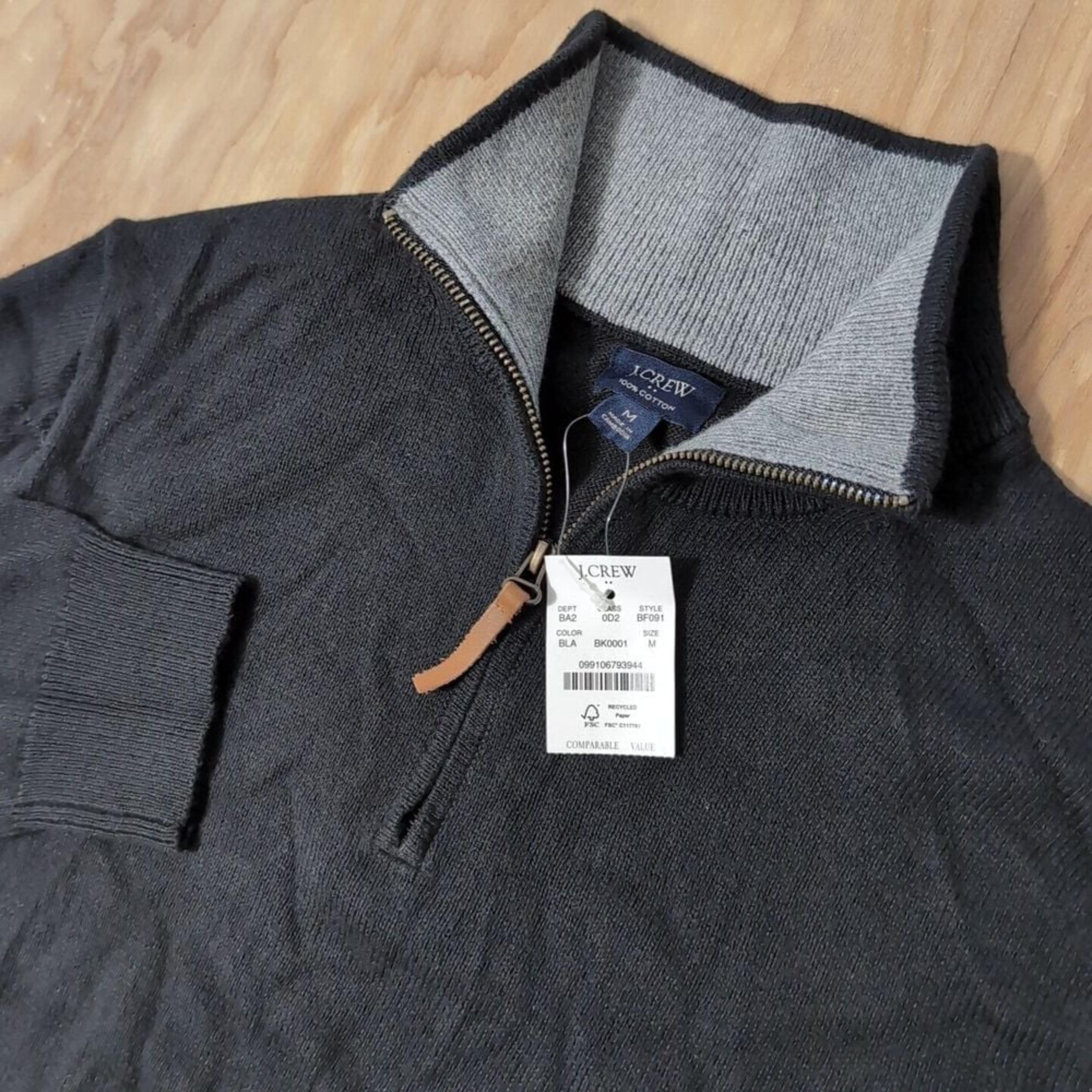 NEW Men's J.Crew Black 1/4 Zip 100% Cotton SOFT Sweater Size Medium