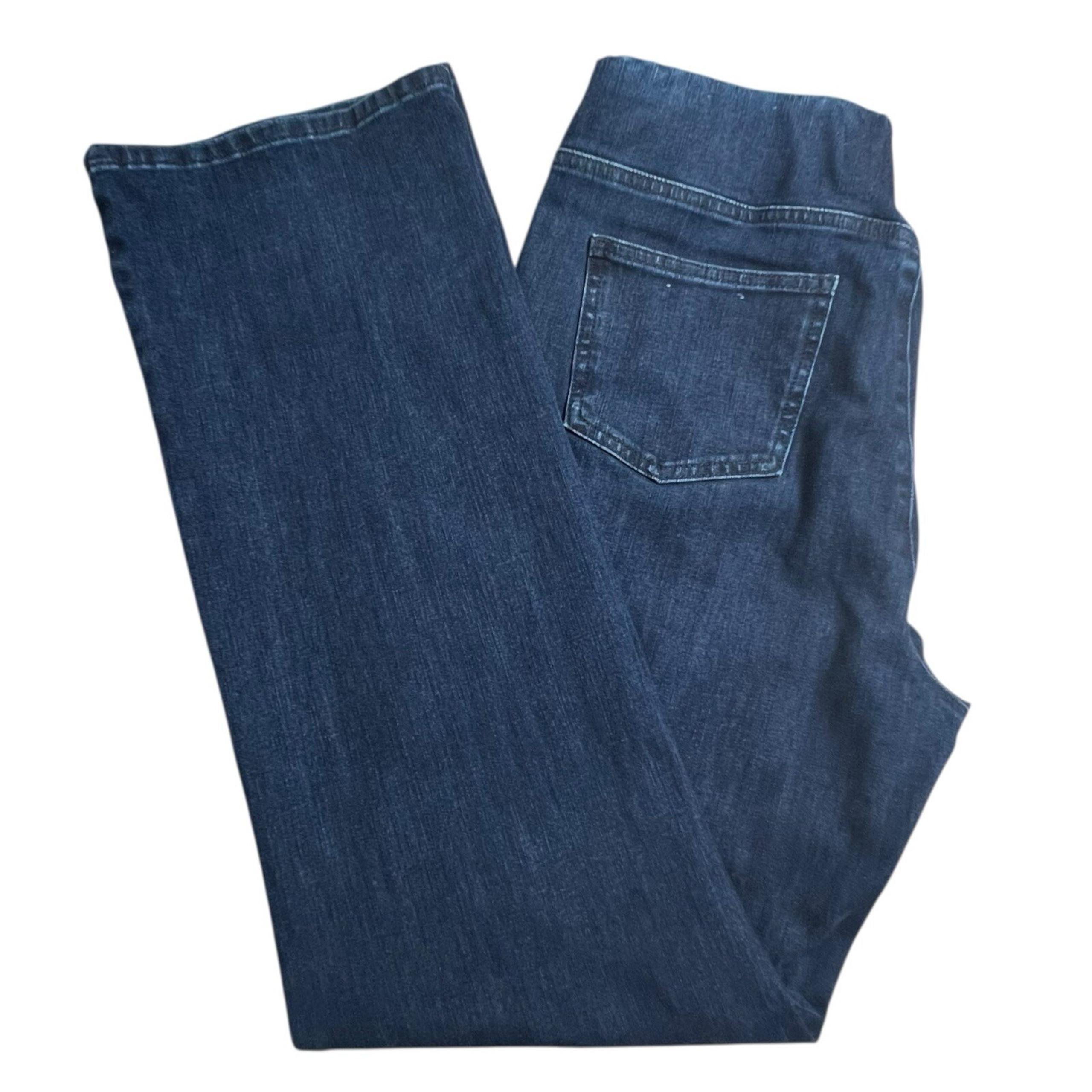 Soft Surroundings Womens Medium Dark Wash High Rise Pull On Flare Jeans