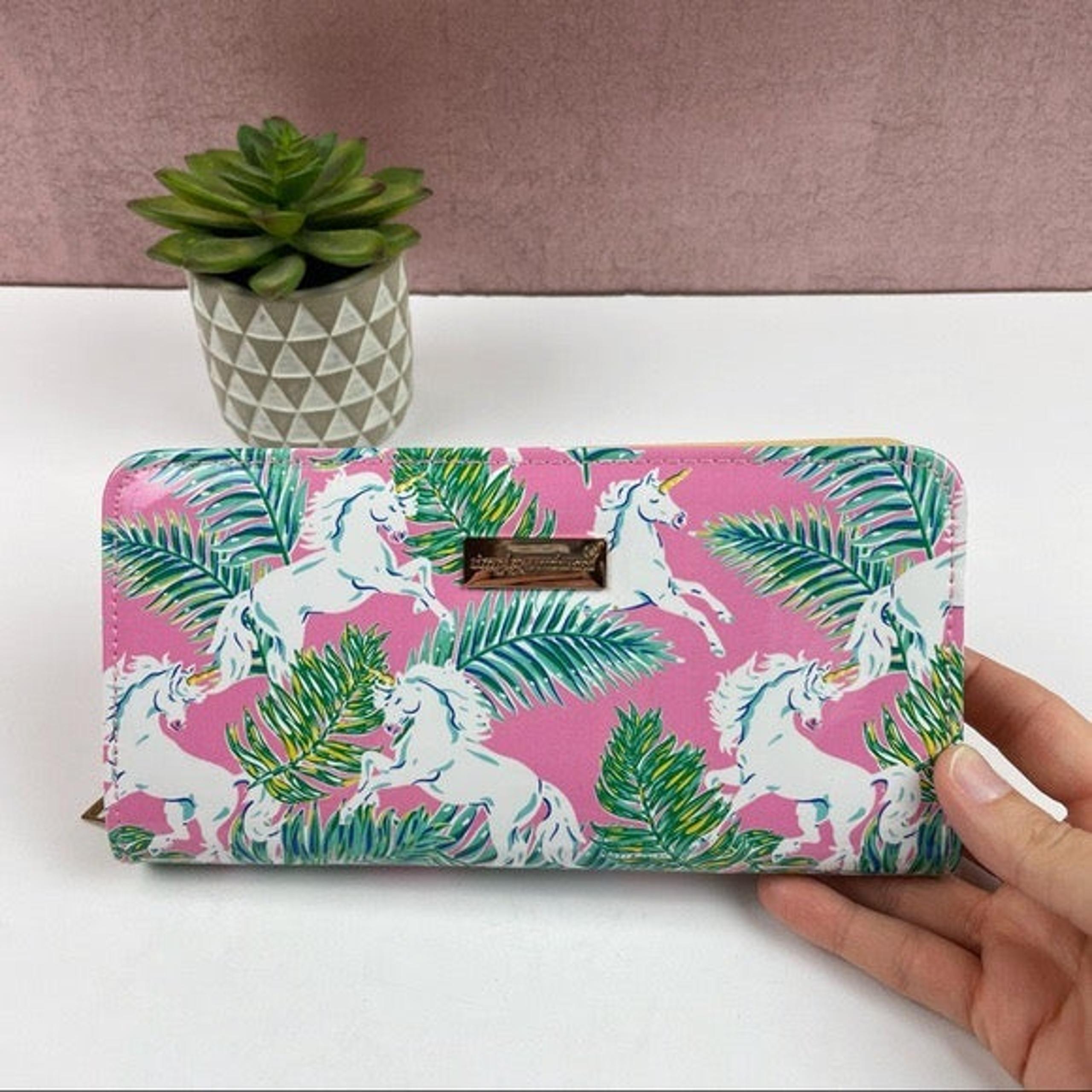 Simply Southern Unicorn Pink Green Gold Tropical Wallet Clutch Women
