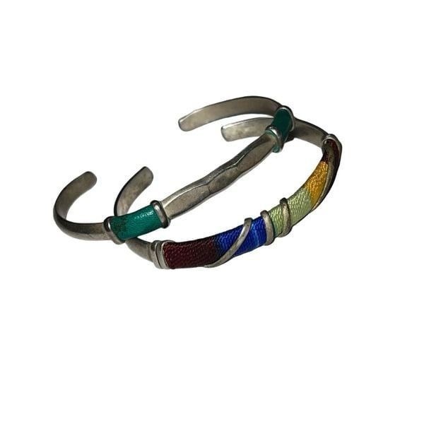 Two Southwestern Sterling Silver Vintage Colorful Cuff Bracelets