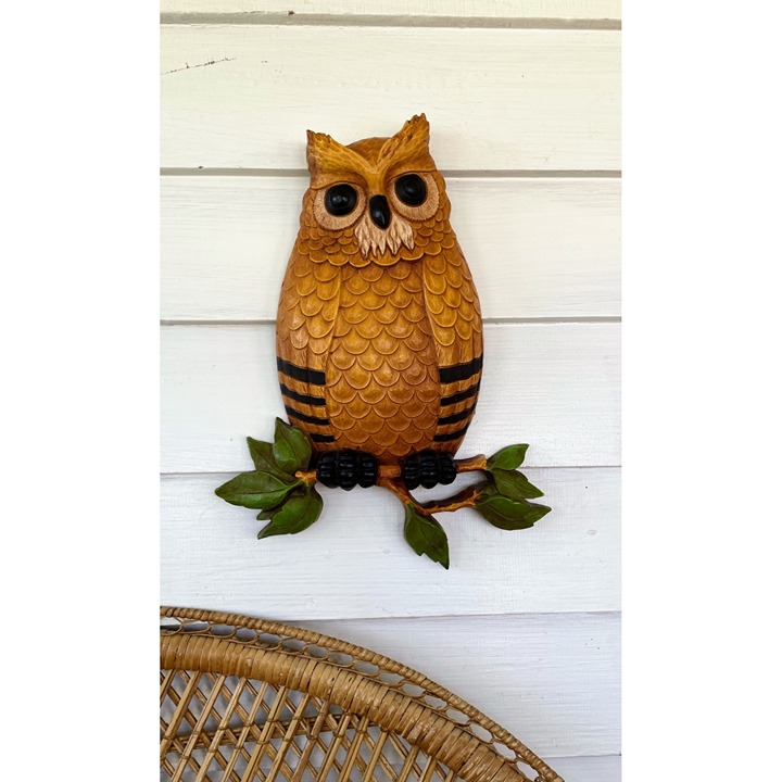 Vintage 1970s Homco Plastic Owl Wall Plaque Retro Boho Decor