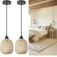 TERLEENART Set of 2 Mid Century Bohemian Rattan Bamboo Pendant Lighting,