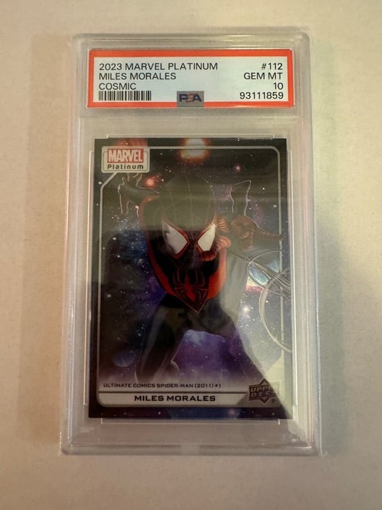 2023 Upper Deck Marvel Platinum Miles Morales #112 Cosmic Parallel 19/25 PSA 10