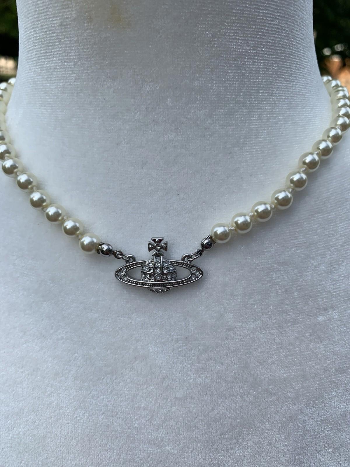 Vivienne Westwood One Row Layer Pearl Drop Gold Necklace Choker New Silver