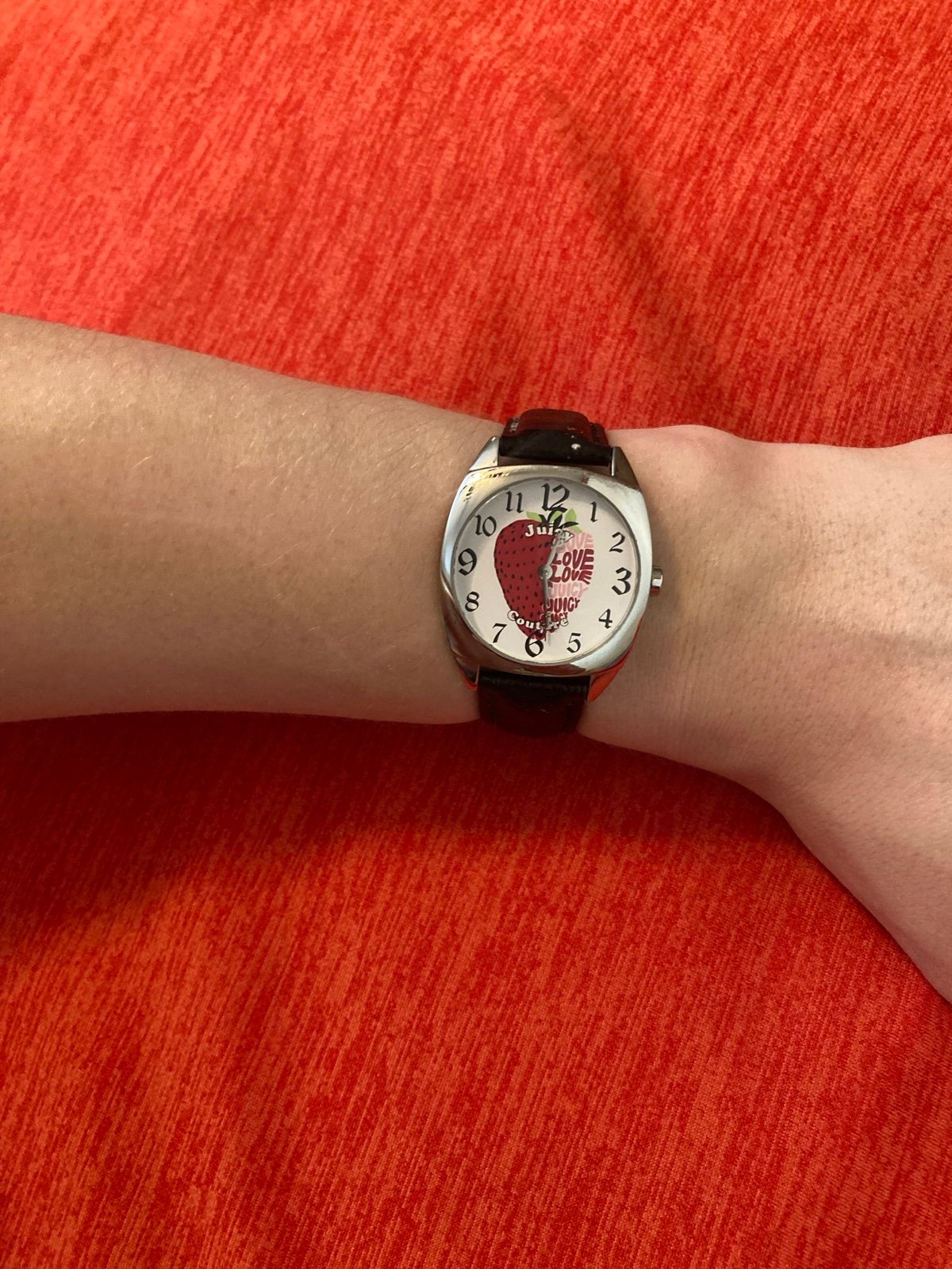 Women’s silver tone stainless Water resistant JUICY COUTURE strawberry watch!