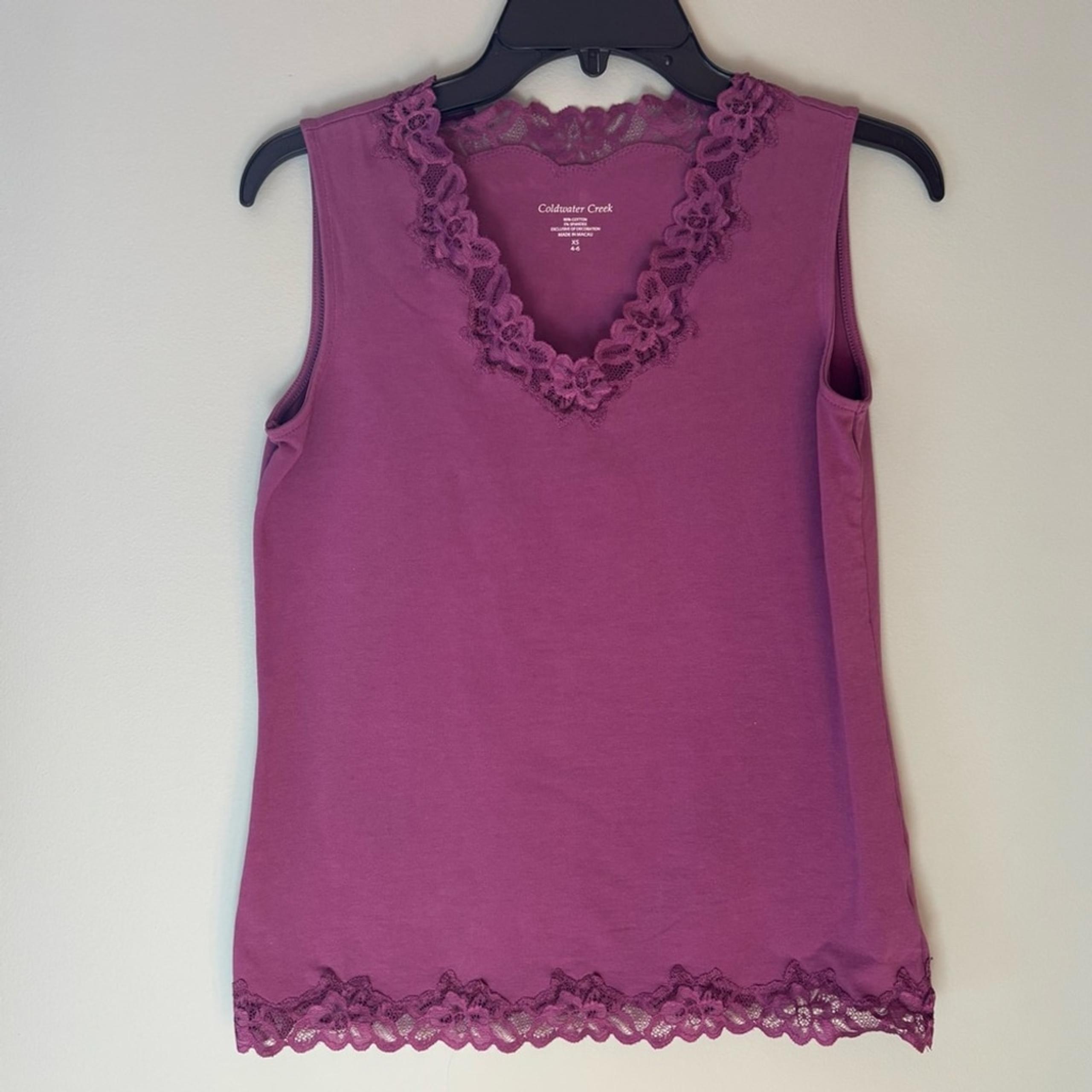 Coldwater Creek Women's Purple Cotton Tank Top w Lace Detail. Size Extra Small