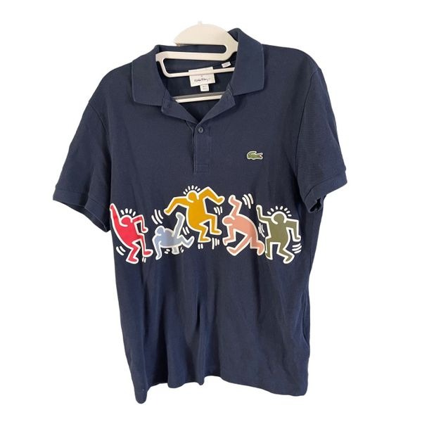 Lacoste X Keith Haring Mens Navy Blue Classic Graphic Print Polo Shirt Size 5