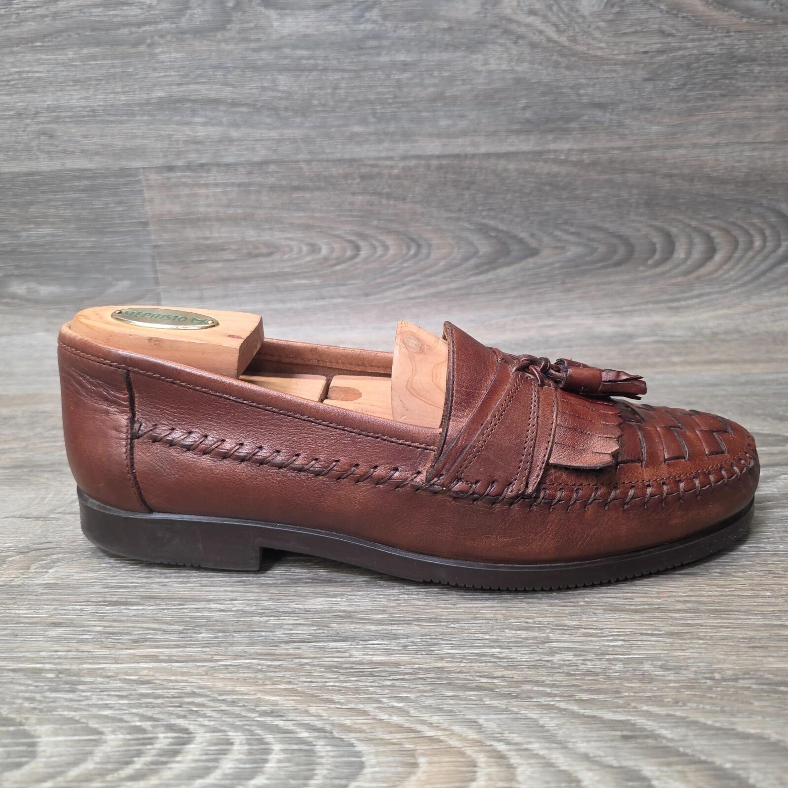 David Taylor Kennedy Loafers Men 9.5D Brown Leather Kiltie Tassel Woven Mock Toe