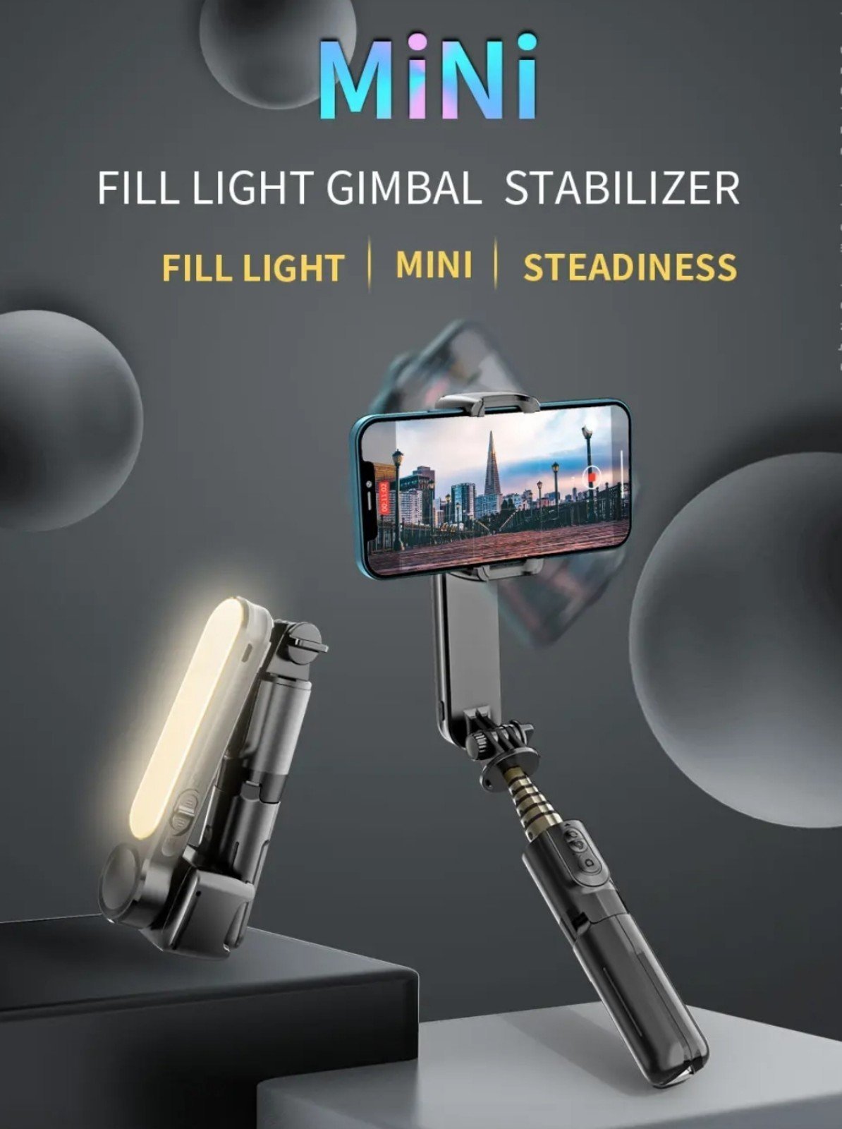 L09 Handheld Cell Phone Gimbal With three color temperaturesLed Light Video Stab