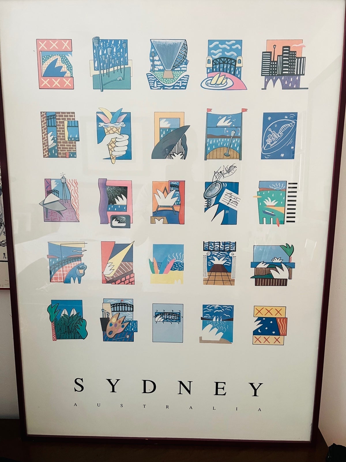 Vintage poster of 25 scenes of The Sydney Opera House by Ken Done -framed