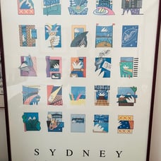 Vintage poster of 25 scenes of The Sydney Opera House by Ken Done -framed