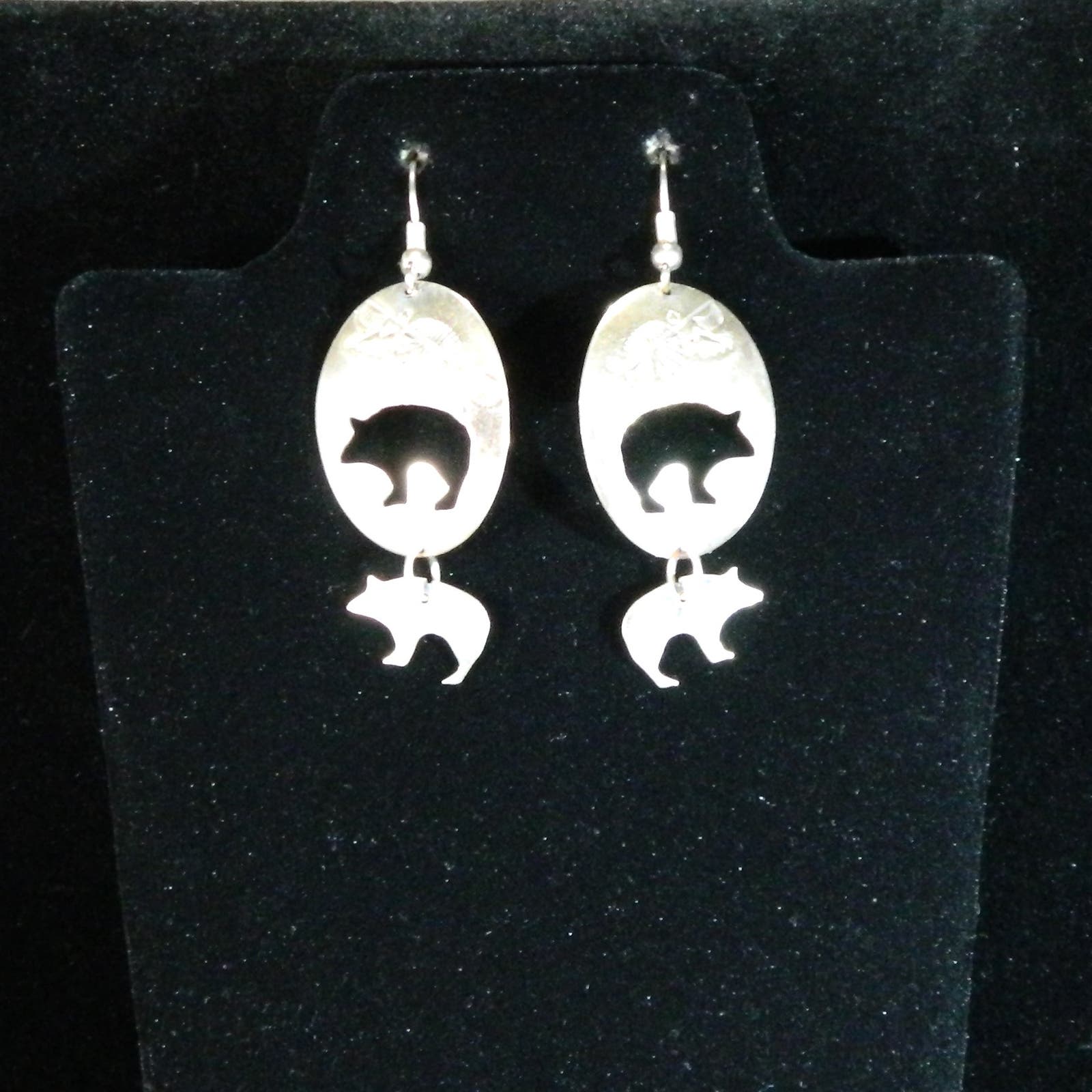 Spirit Bear Cut Out Sterling Pierced Dangle Earrings