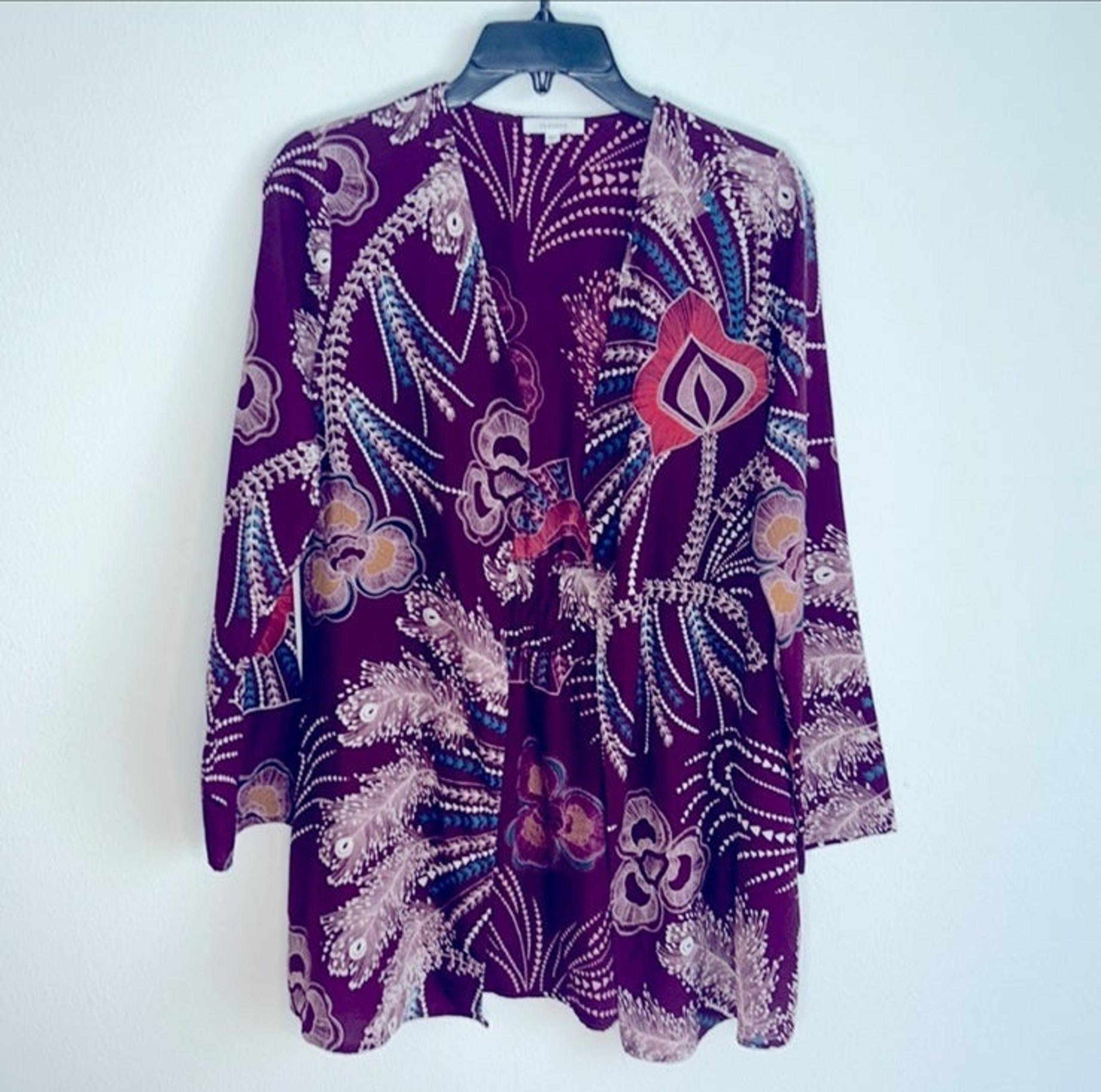 Pleione by Anthropologie Burgundy Floral Kimono Cardigan Size Small