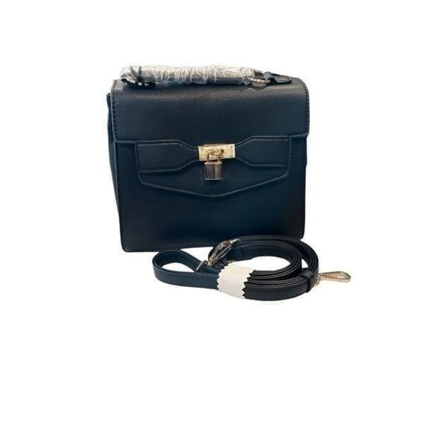 Handbag Crossbody Black Vegan Leather Lock Purse