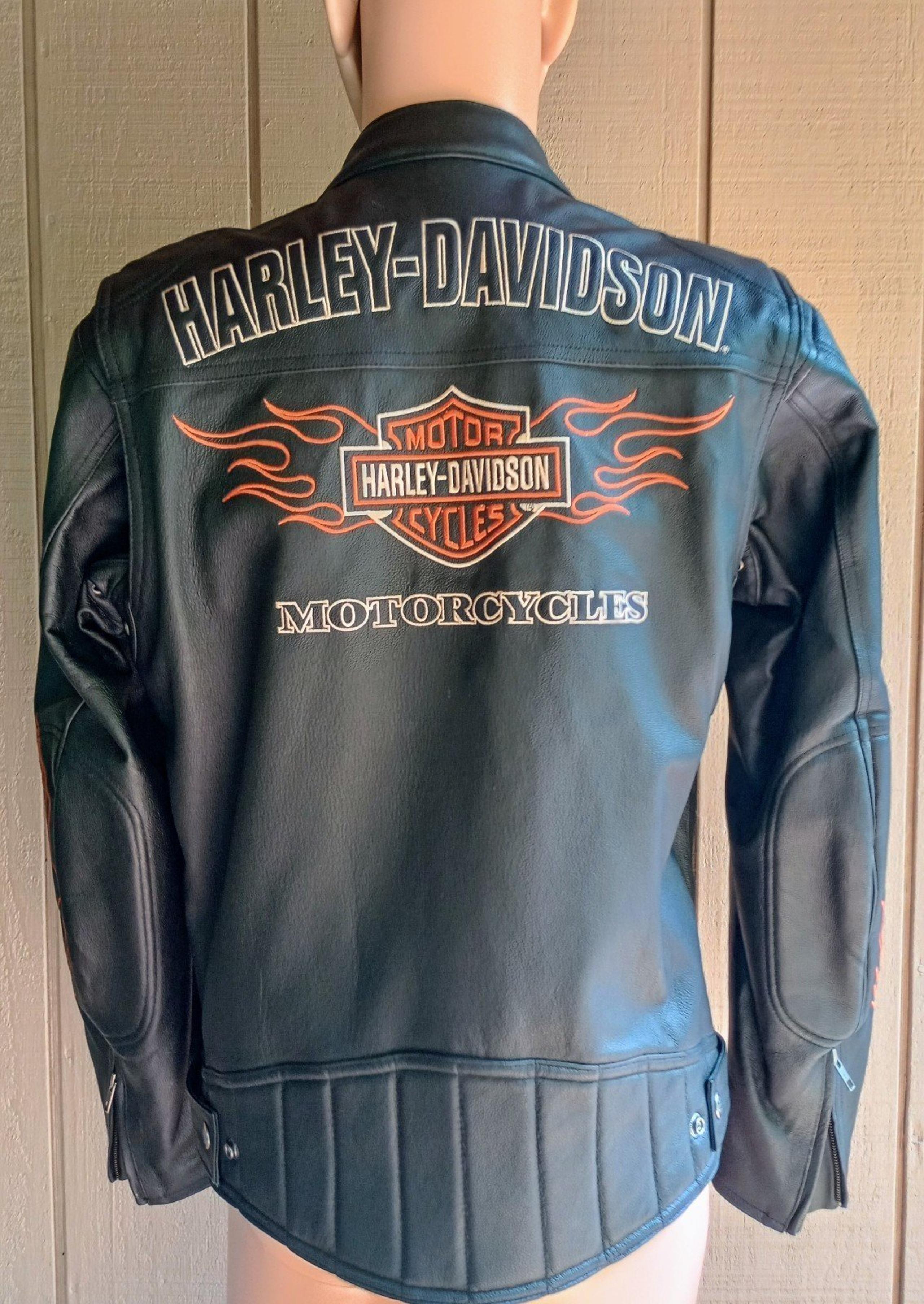Harley Davidson Riding Gear Heavy Duty Leather Jacket With Red Flamed Sleeves