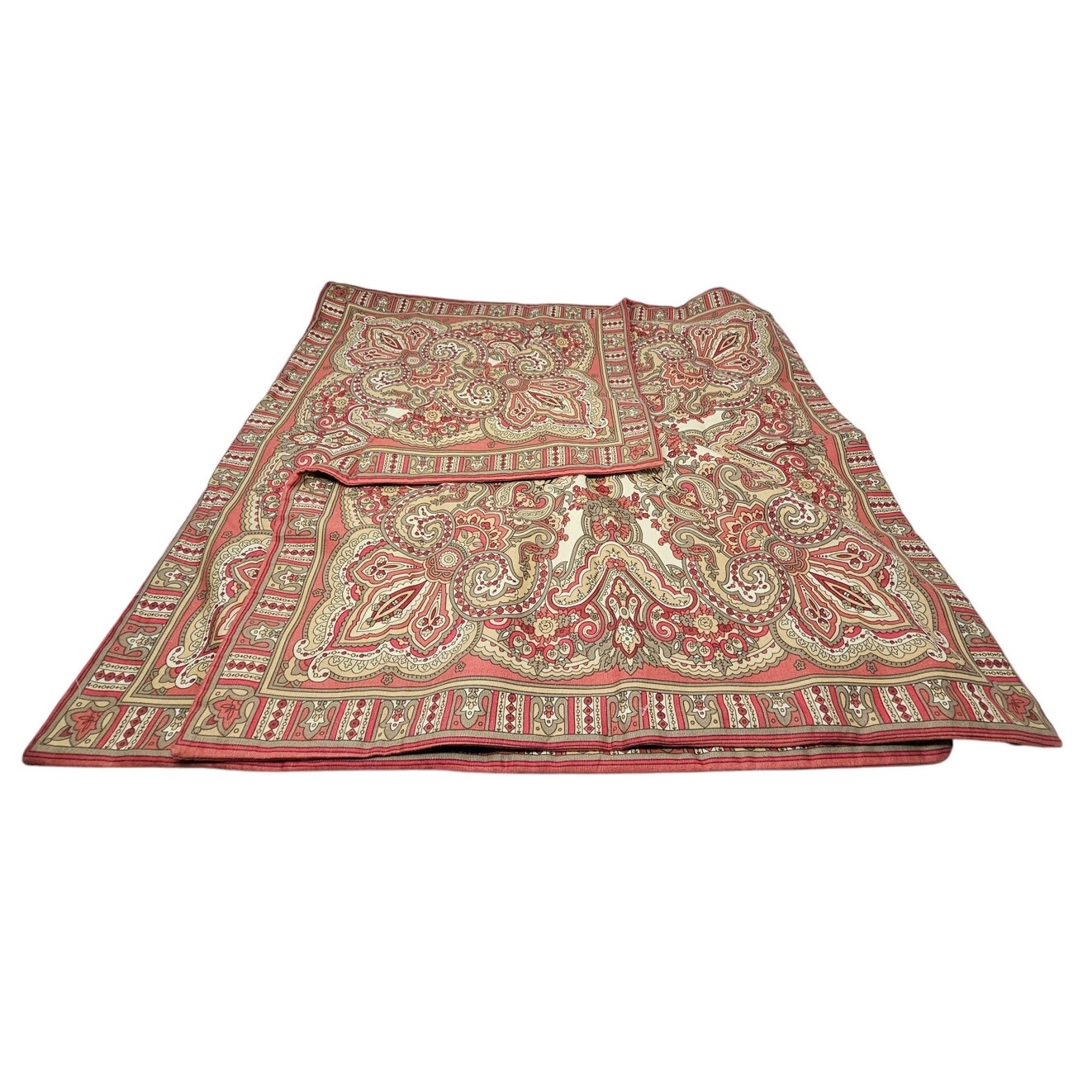 2 Pottery Barn Red Paisley Cotton Linen Throw Pillow Shams 24x24 in Classic