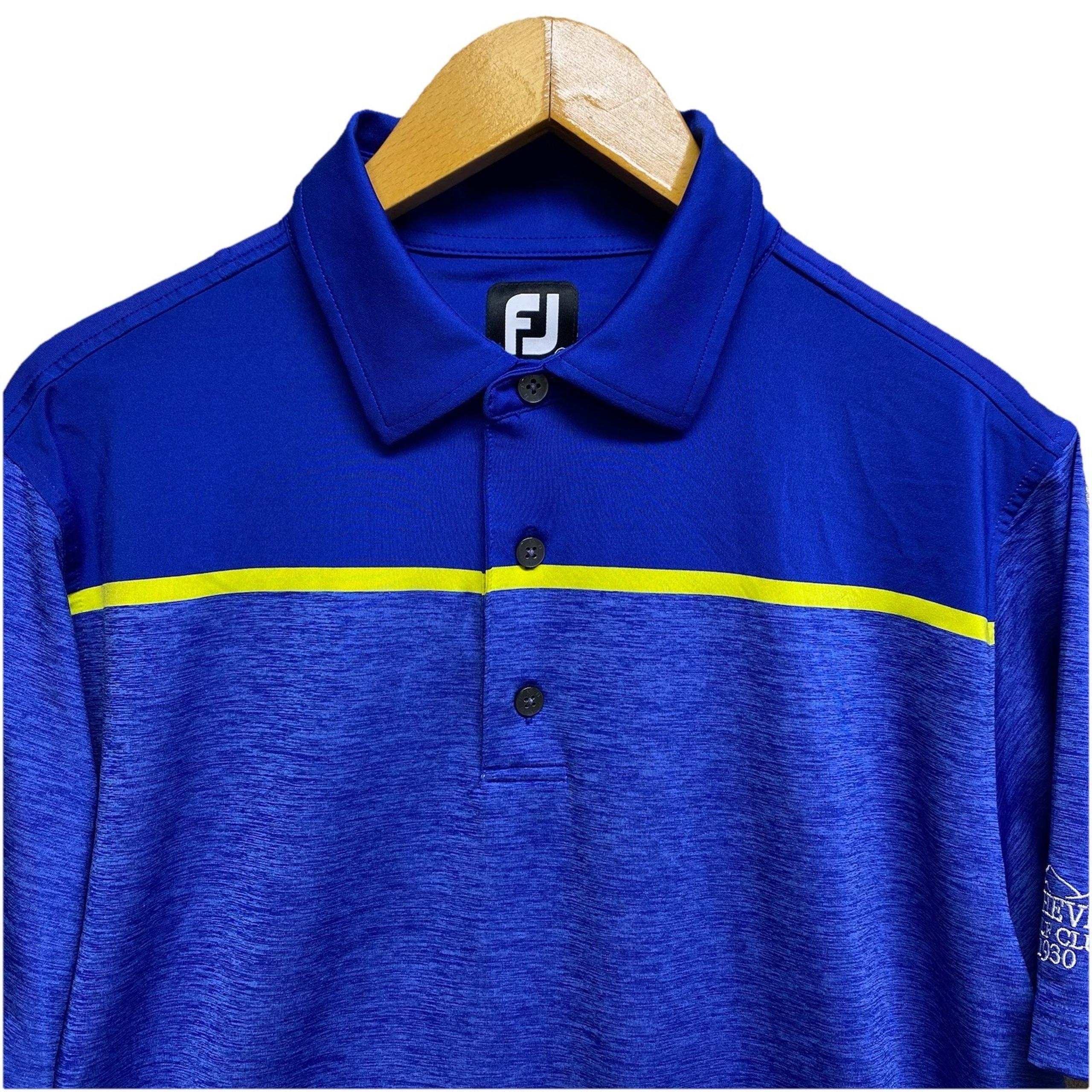 FootJoy FJ Polo Golf Shirt Mens Med Blue Yellow Short Sleeve Lightweight Stretch