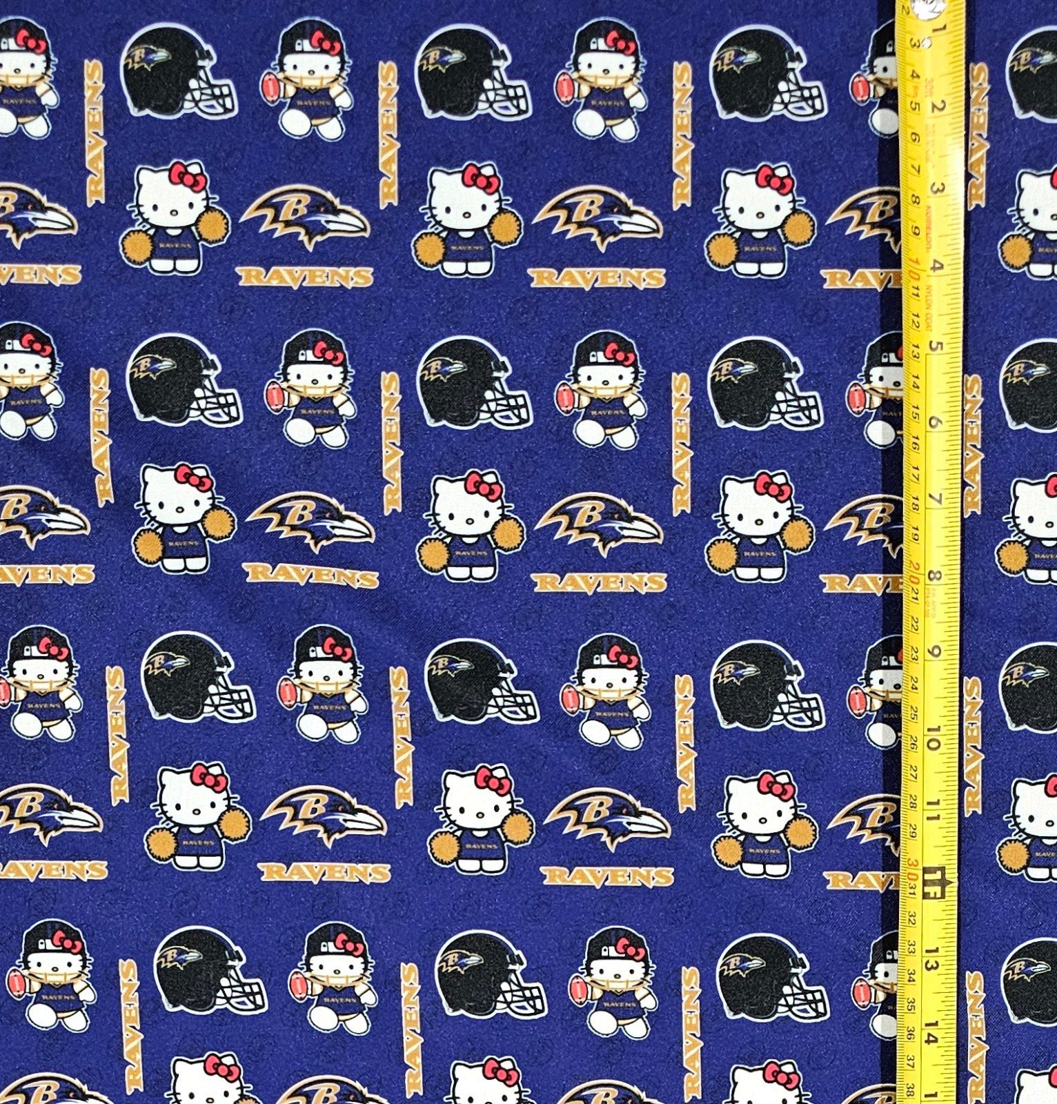 HELLO KITTY BALTIMORE RAVENS FABRIC 1 YARD (36 X58 ) BRAND NEW