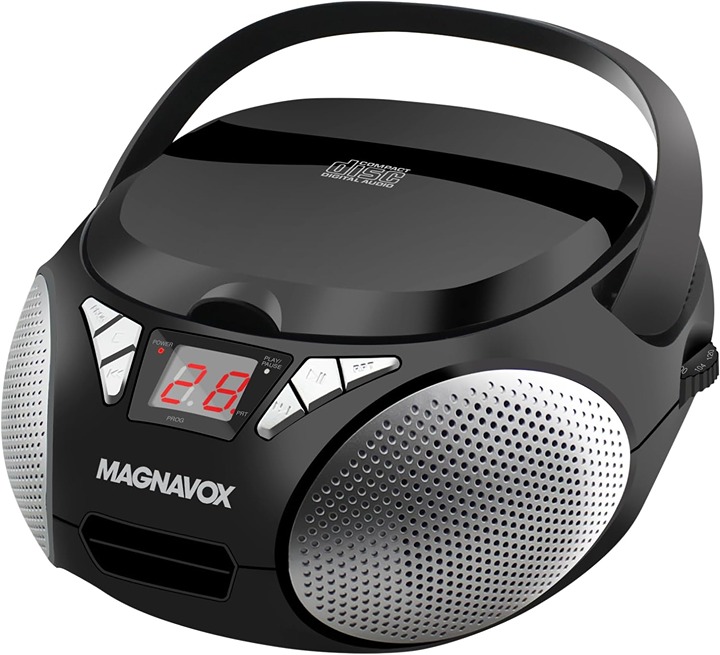Portable Top Loading CD Boombox with AM FM Stereo Radio in Black