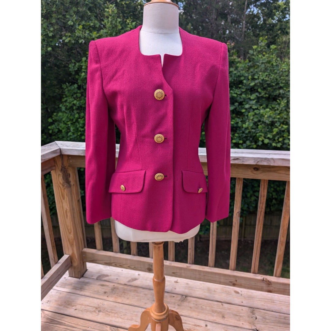Vintage Liz Claiborne Fuschia Jacket 100% Wool Suit Career Woman Fran Drescher 8