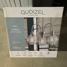 3 Light Quoizel Soho chandelier with light bulbs