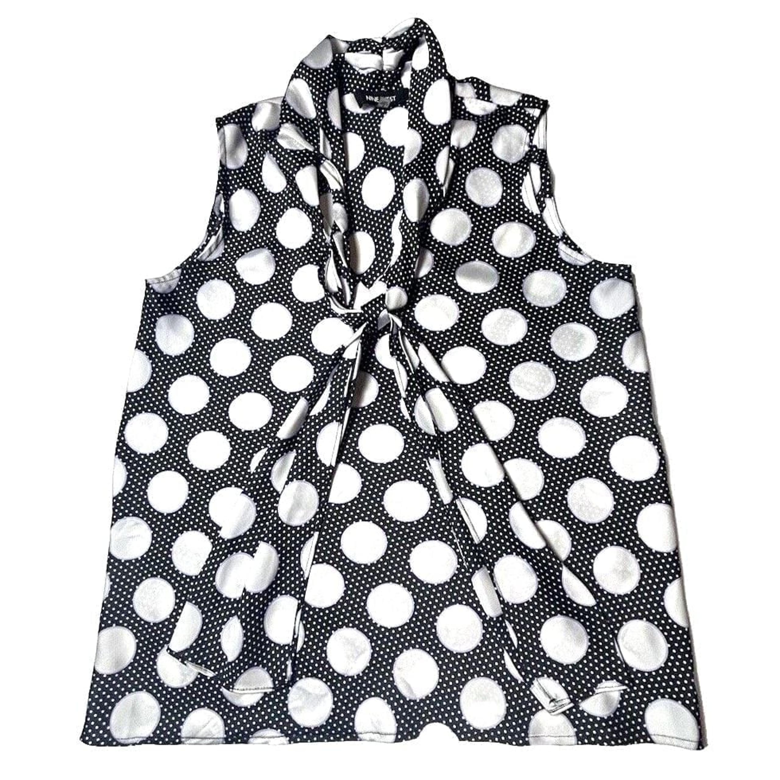 Nine West Women Black/White/Purple Polka Dot Tank Top XL Tie Neck Accent