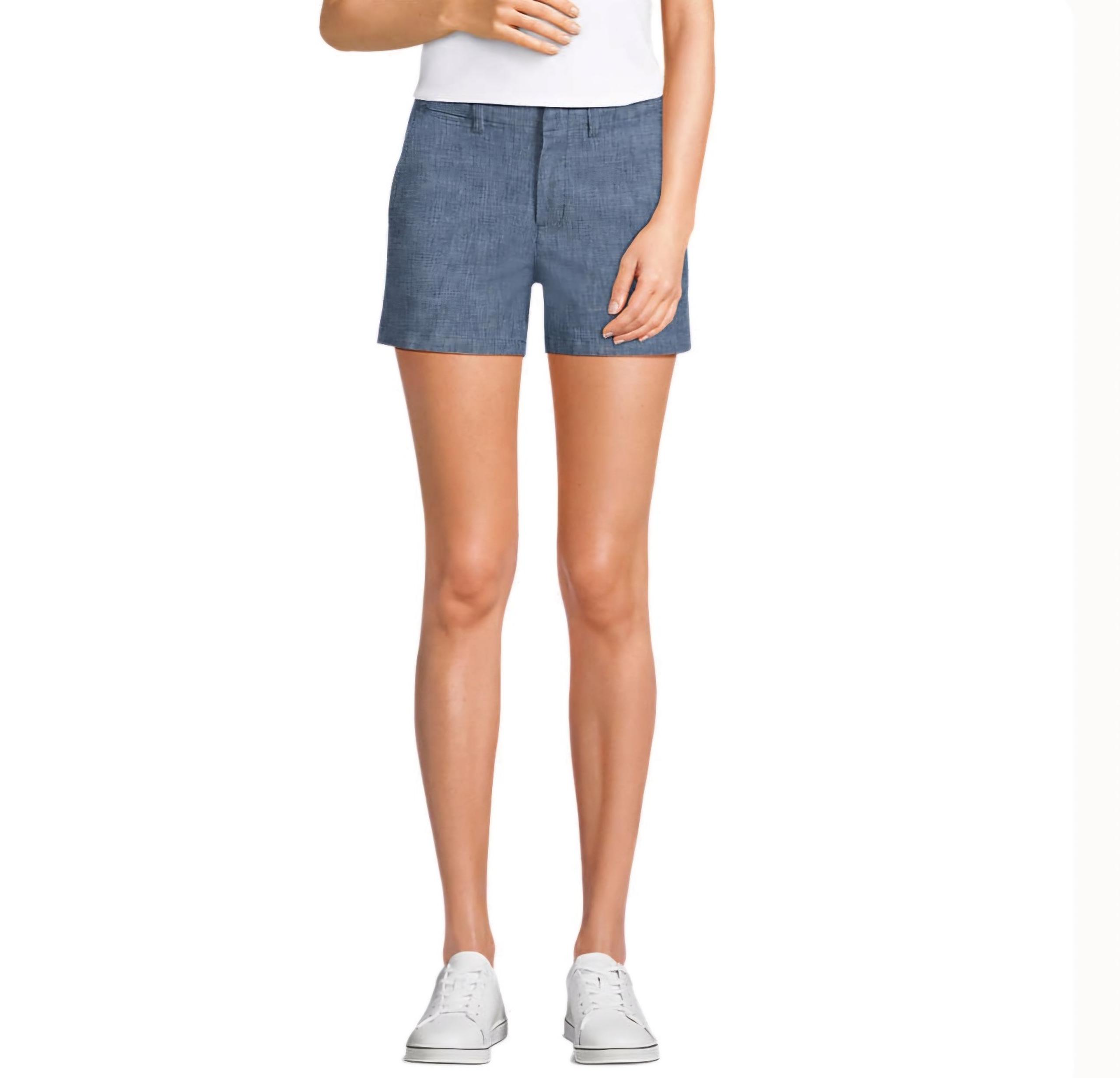 Land's End Womens Medium Size 10 Blue Chambray High Rise Cotton Shorts 32x5