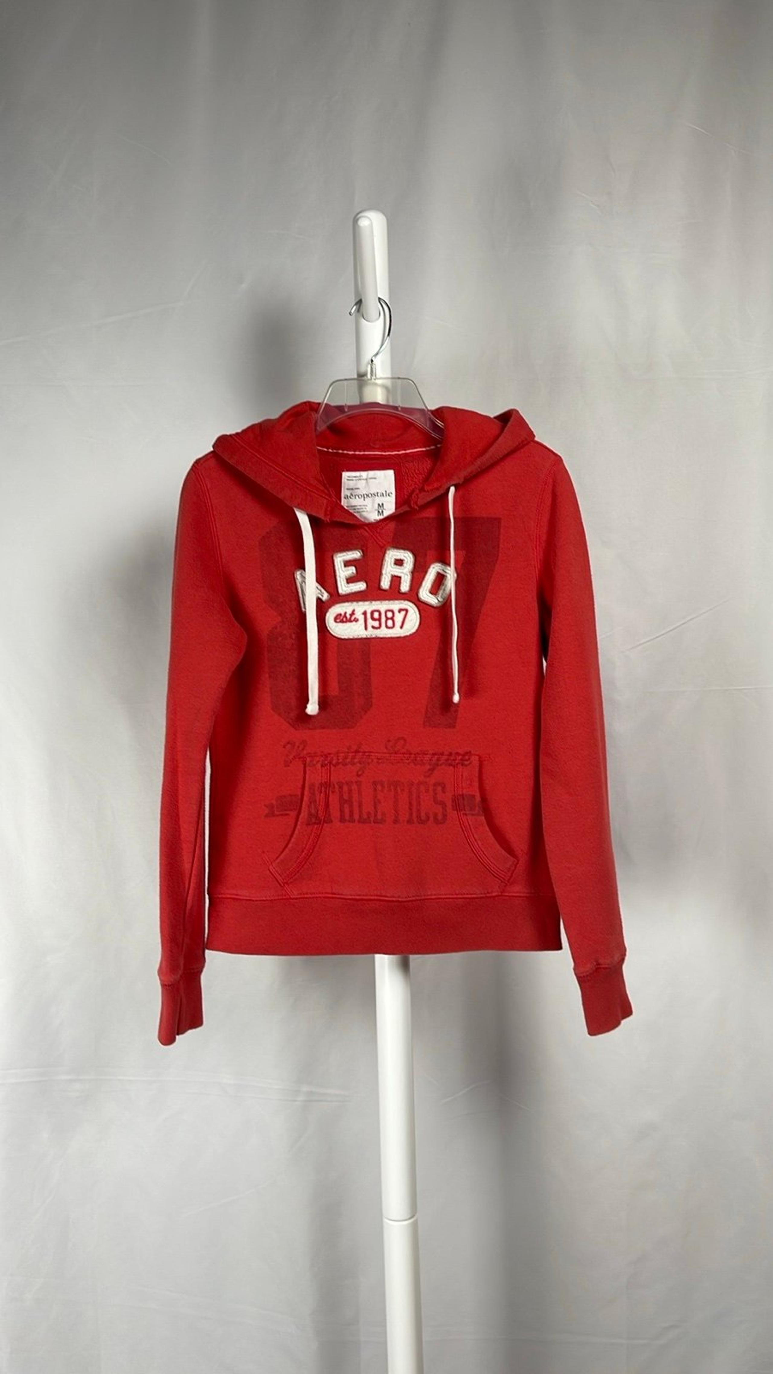 Aeropostale Burnt Orange Pullover Hoodie Distressed Split V Sweatshirt Juniors M