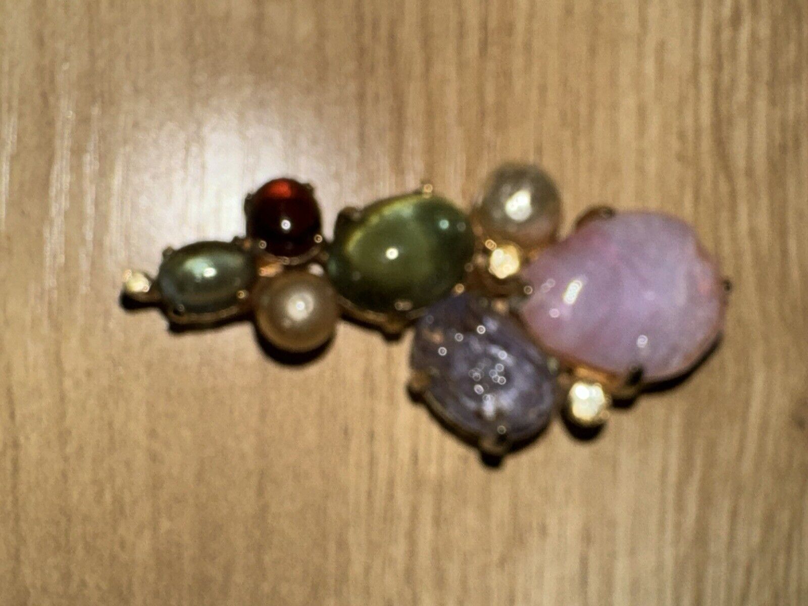 RARE! Vintage Signed Castlecliff Gold Tone Multicolor Stones Gems Brooch Pin