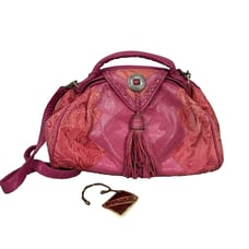 Vintage Viva California Handbag Purse Pink Leather Tassel Boho Western Hinged