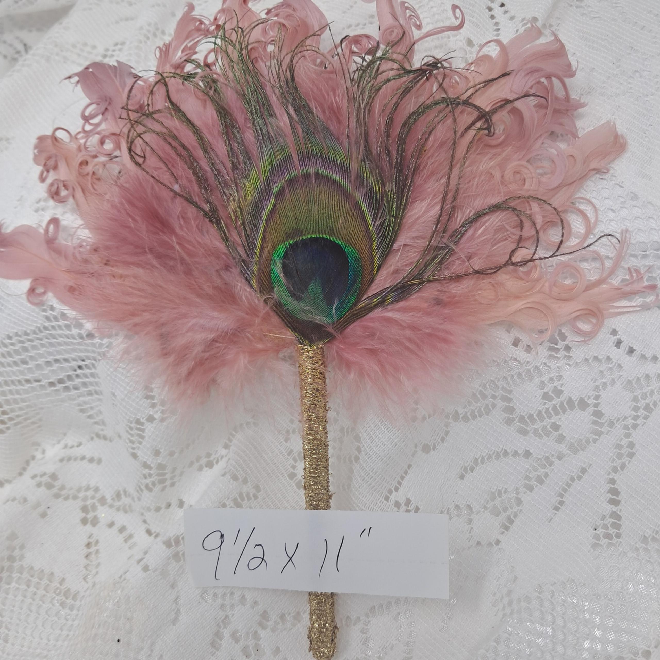 Feather Fan Peacock Accent Flapper Style Pink Gold Party Wedding Photo Prop