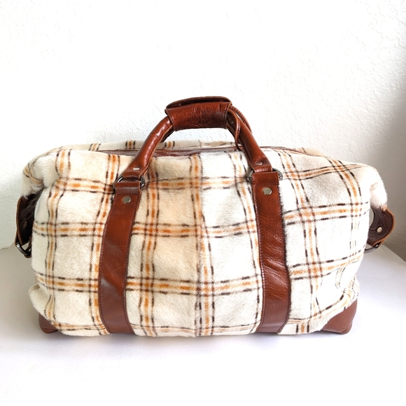 Jonathan A. Logan Celebrity Designer Animal Hair Plaid Duffel Bag Carry On NEW