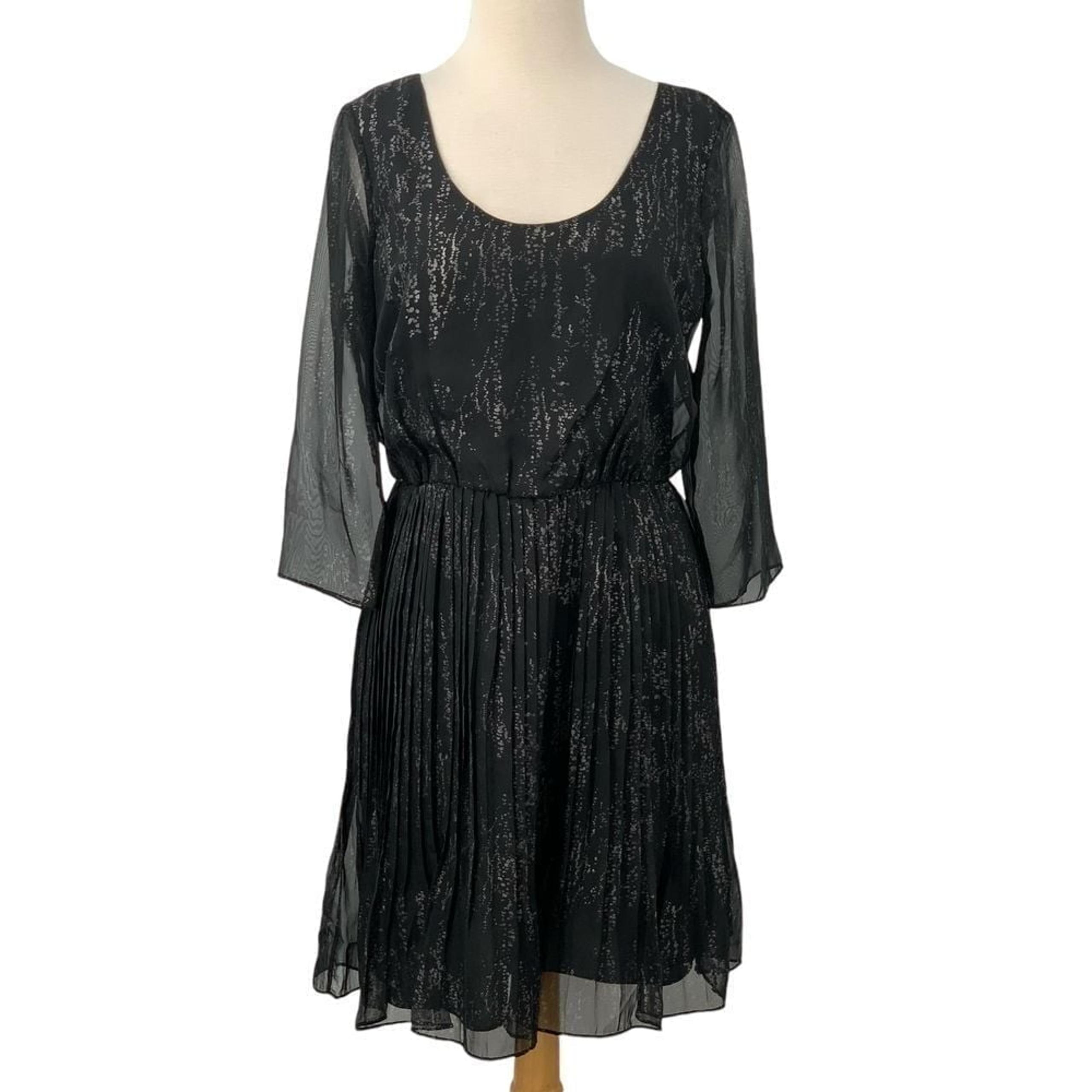 Marc New York Women's 3/4 Sleeve Black Shimmer Pleated Chiffon Dress Size 8